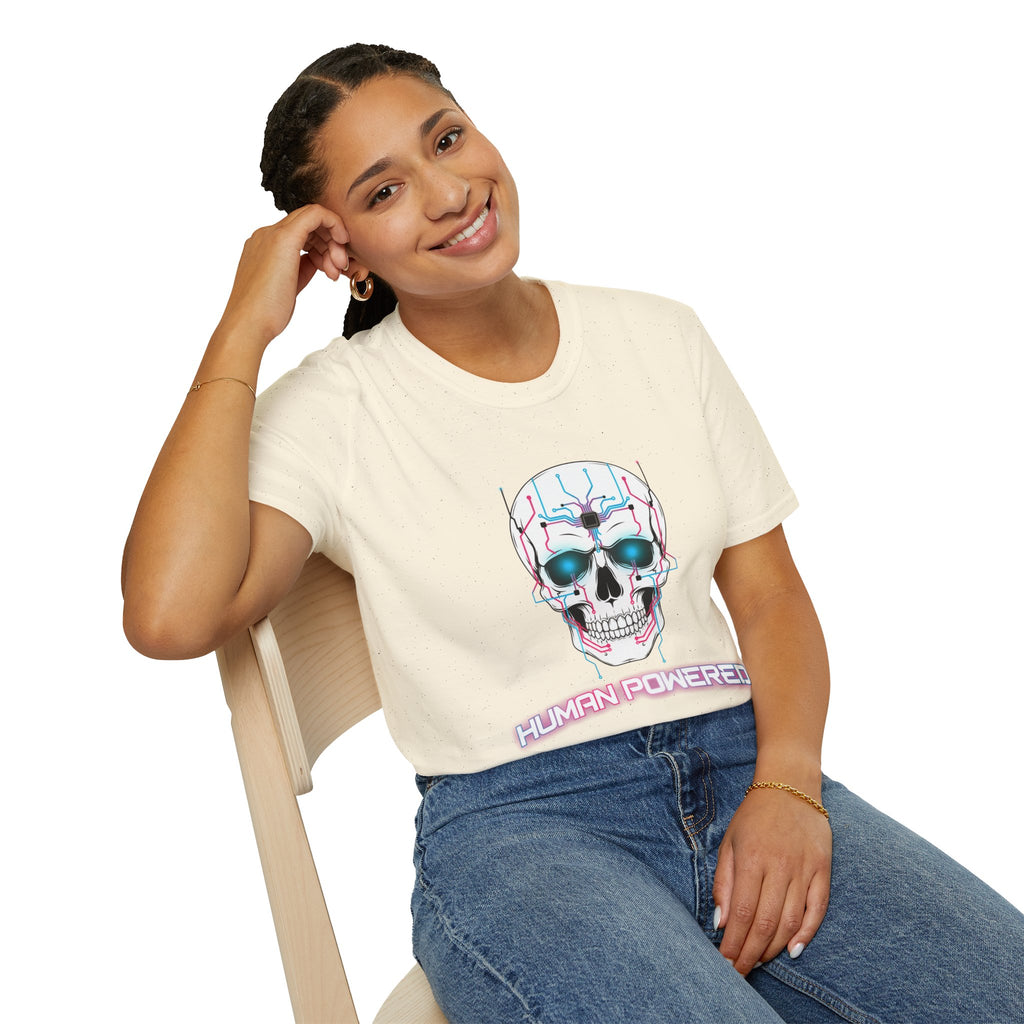 Cyber Skull T‑Shirt — 'Human Powered' Retro Futuristic Graphic Tee