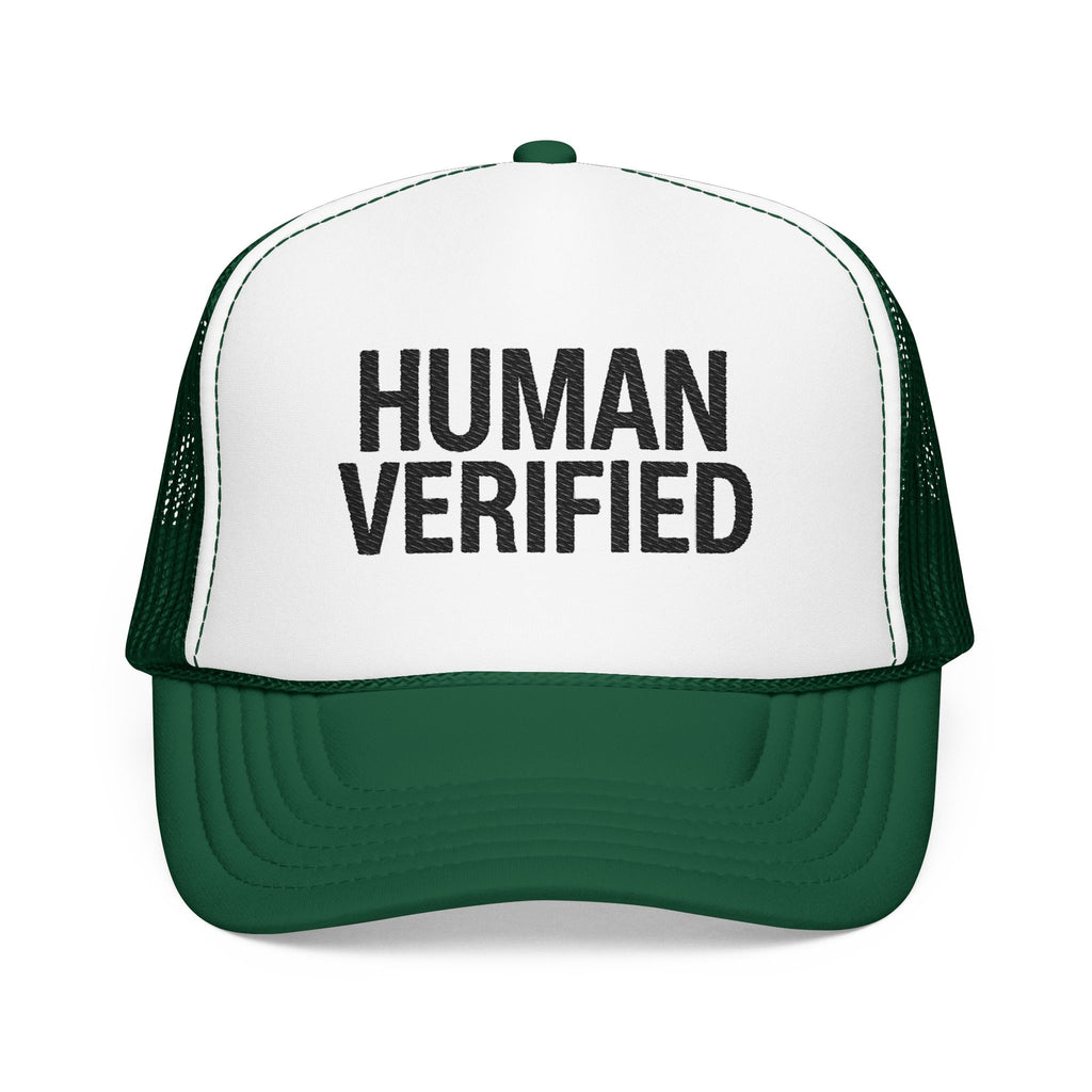 Human Verified Trucker Hat — Distressed Black Mesh Foam Cap | Noorve | Hats