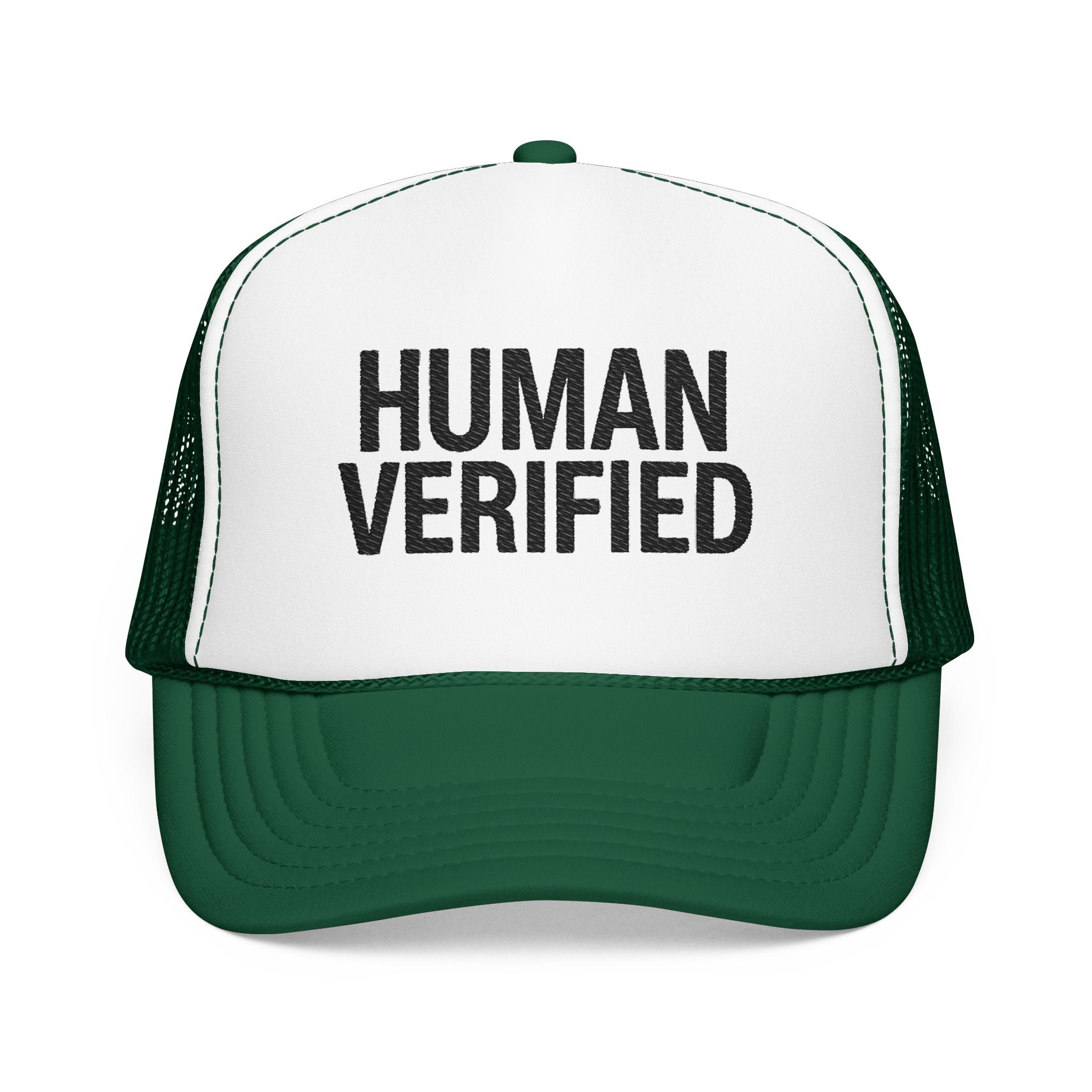 Human Verified Trucker Hat — Distressed Black Mesh Foam Cap | Noorve | Hats