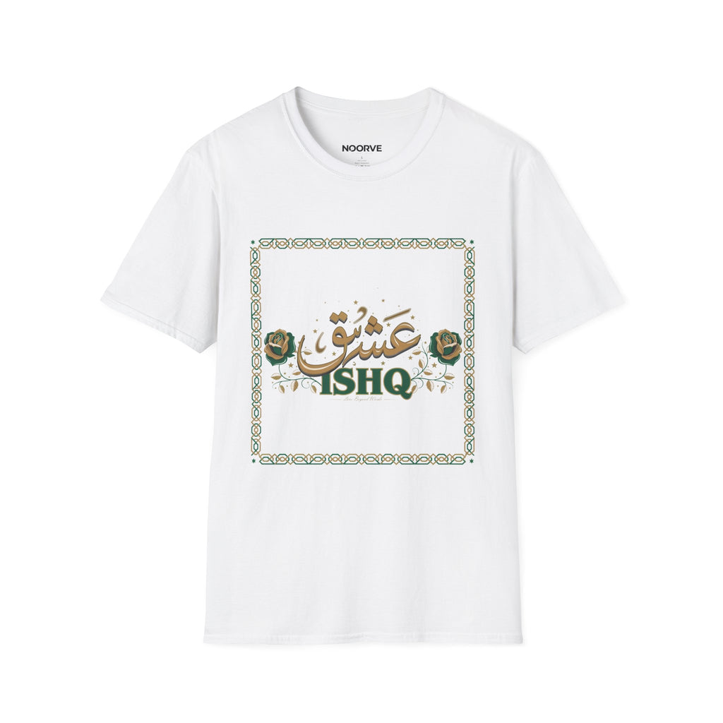 Arabic 'Ishq' Graphic T-Shirt — Romantic Calligraphy Floral Tee | Noorve | T-Shirt