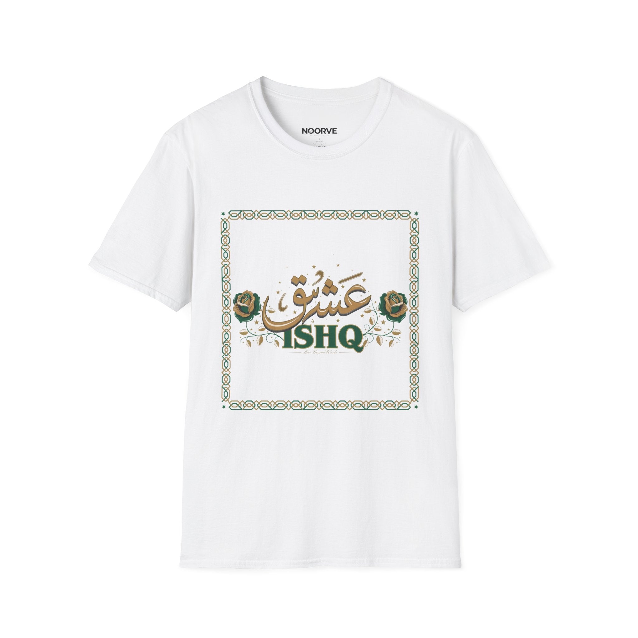 Arabic 'Ishq' Graphic T-Shirt — Romantic Calligraphy Floral Tee | Noorve | T-Shirt