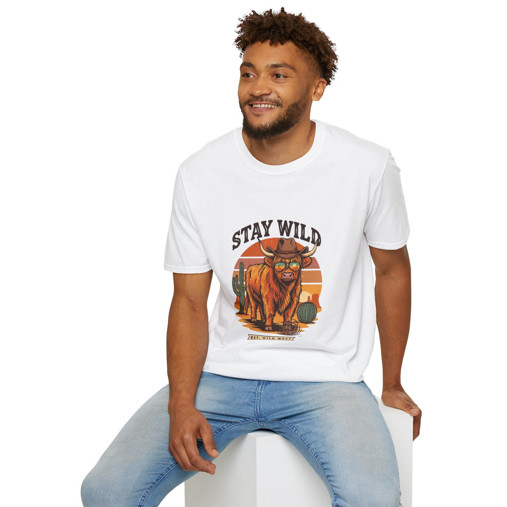 Stay Wild Longhorn T-Shirt — Retro Western Cow Skull Graphic Tee