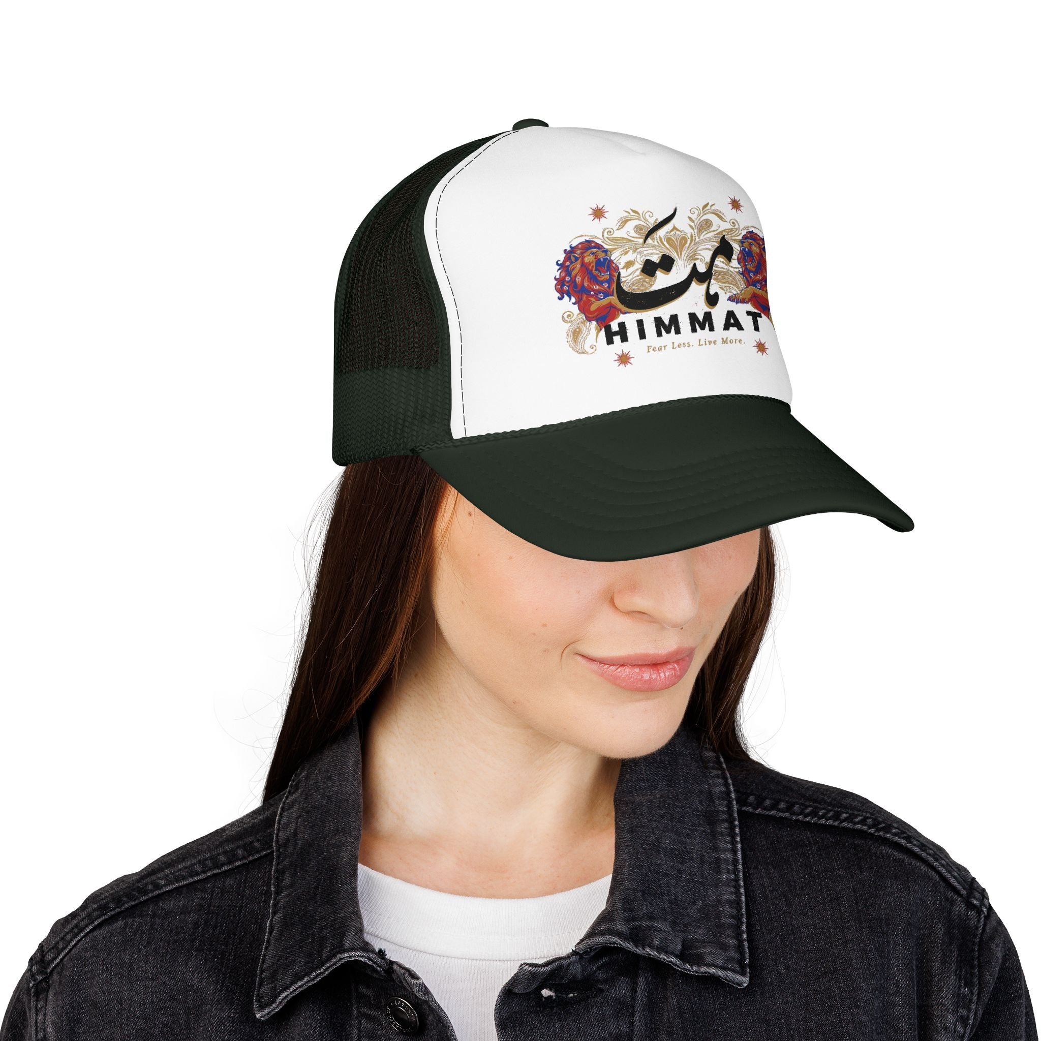 Trucker Hat — Vintage Floral Rose Skull Design (Live Loud, Live More)