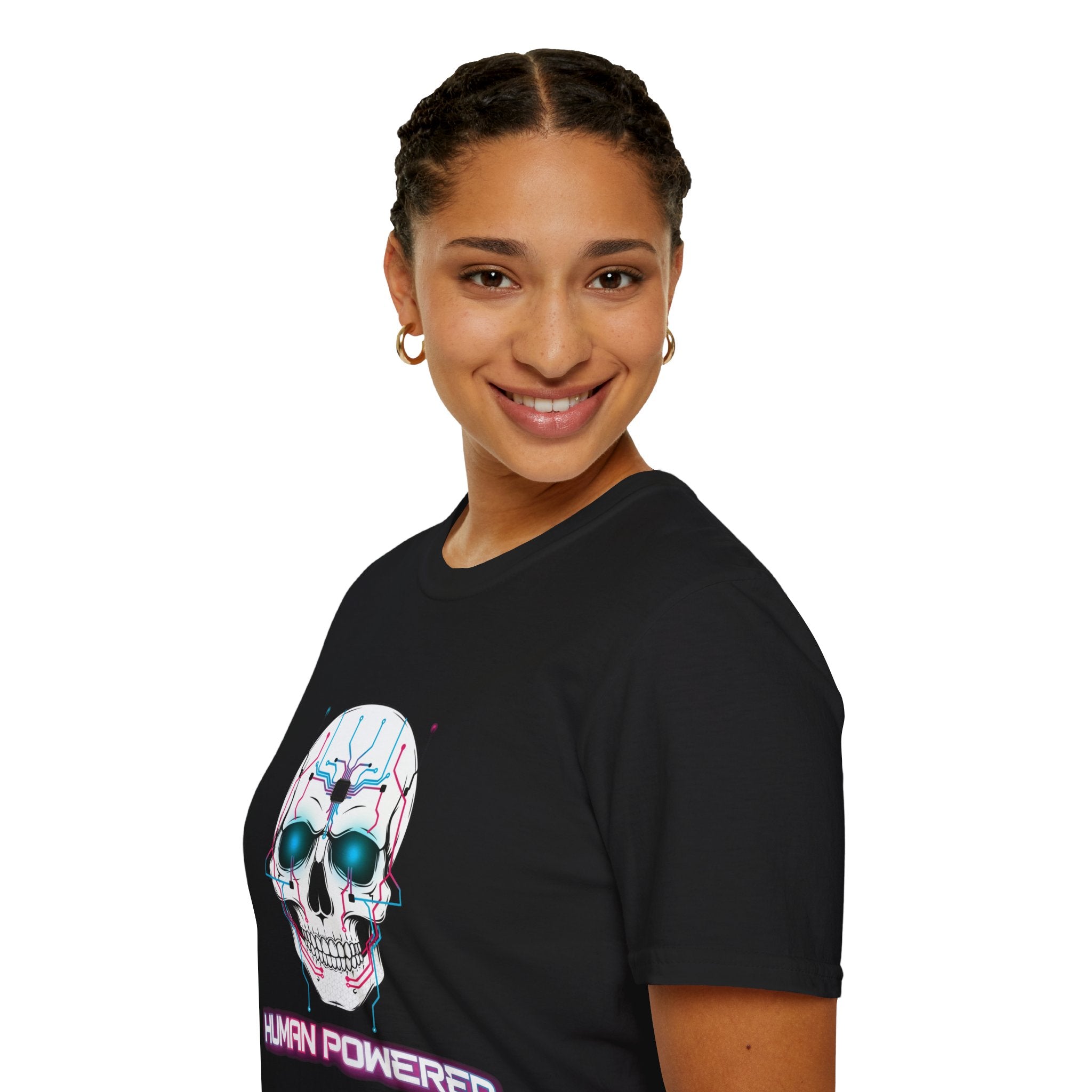 Cyber Skull T‑Shirt — 'Human Powered' Retro Futuristic Graphic Tee