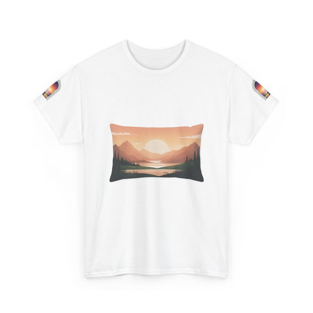 Sunset Mountain Landscape Tee - Retro Nature Graphic T-Shirt