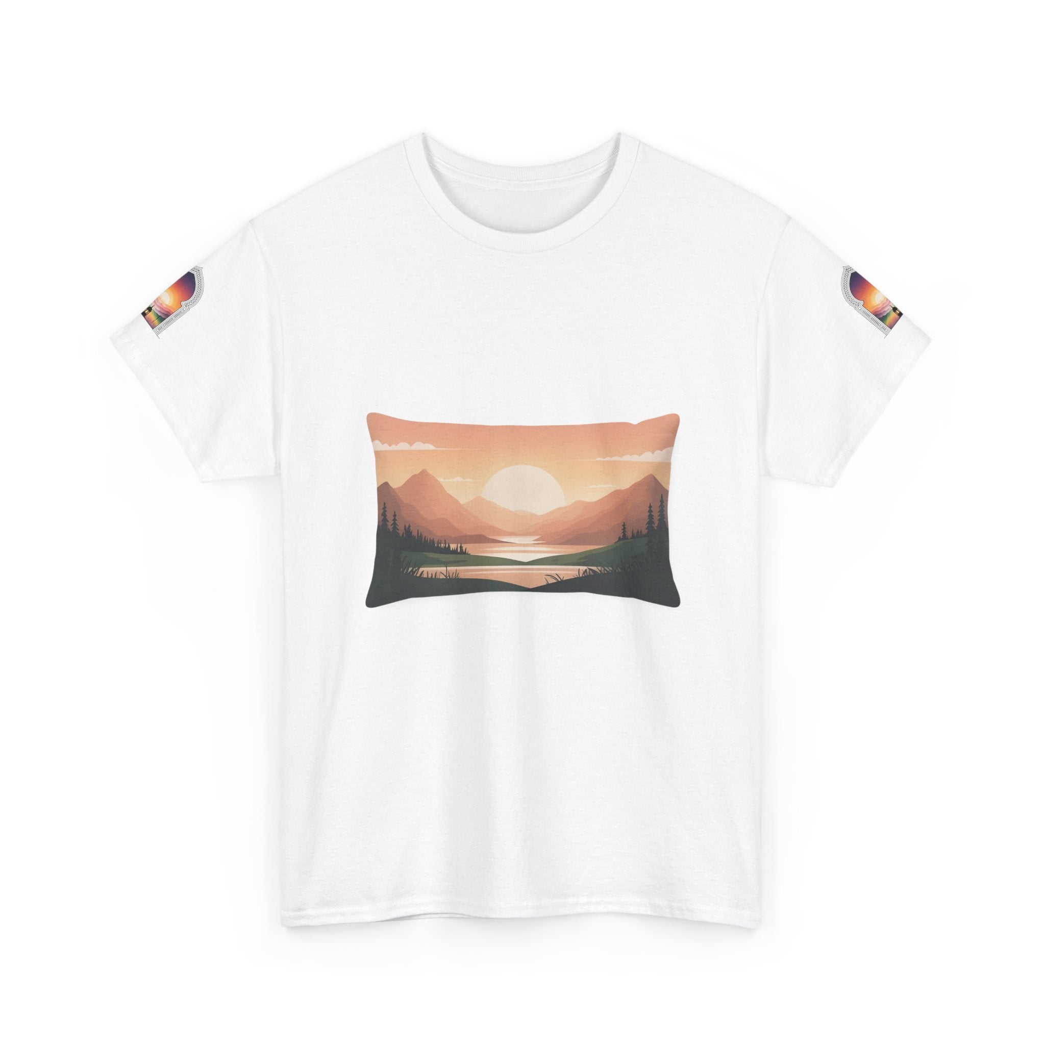Sunset Mountain Landscape Tee - Retro Nature Graphic T-Shirt
