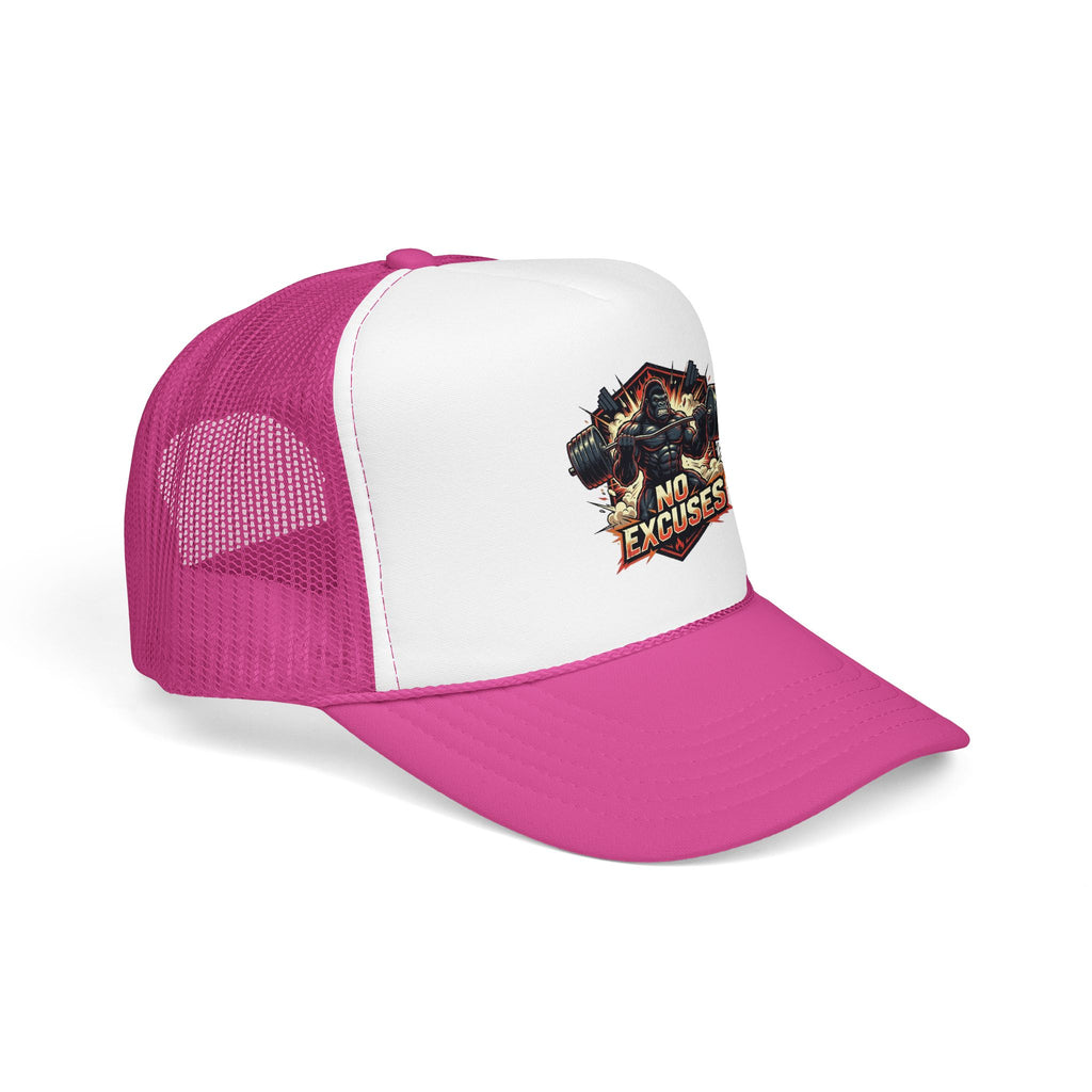 Trucker Hat — 'No Excuses' Gym Skull Design