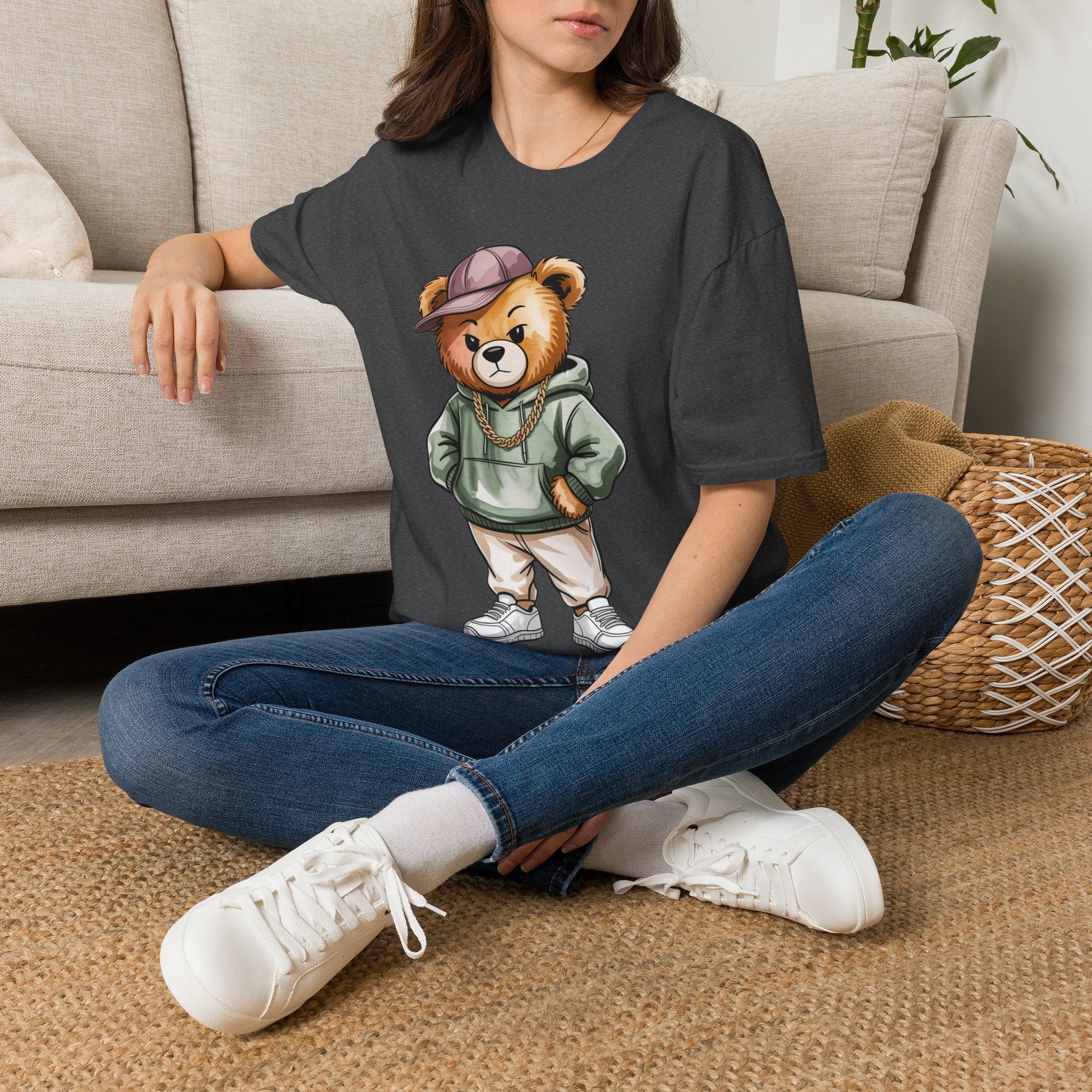 Casual Bear Graphic T-Shirt — Cool Teddy in Hoodie & Cap