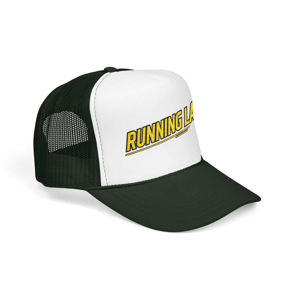 Running Late Trucker Hat — Funny Retro Foam Mesh Cap