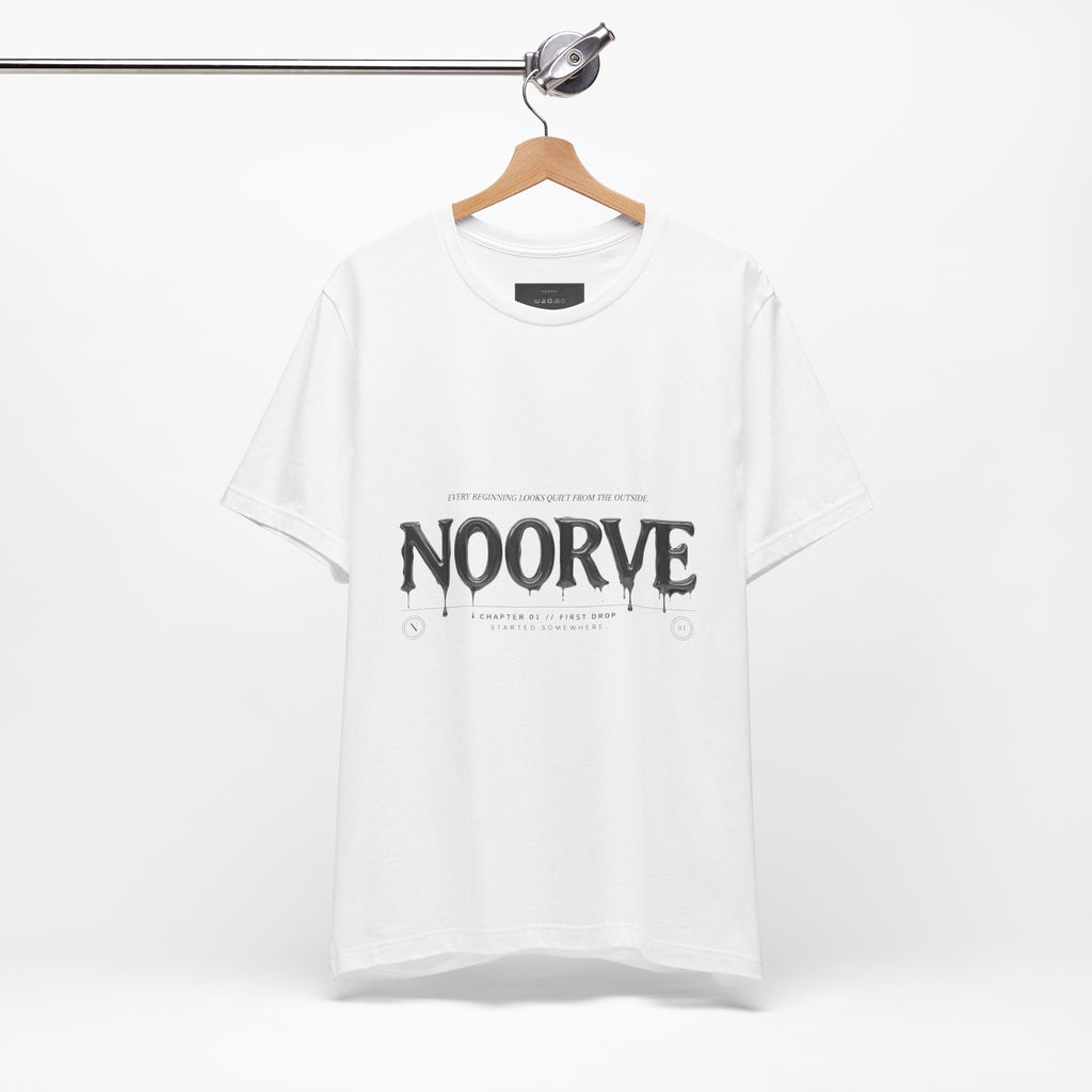 Noorve Drip Logo T-Shirt — Graphic White Tee with Gothic Dripping Text | Noorve | T-Shirt