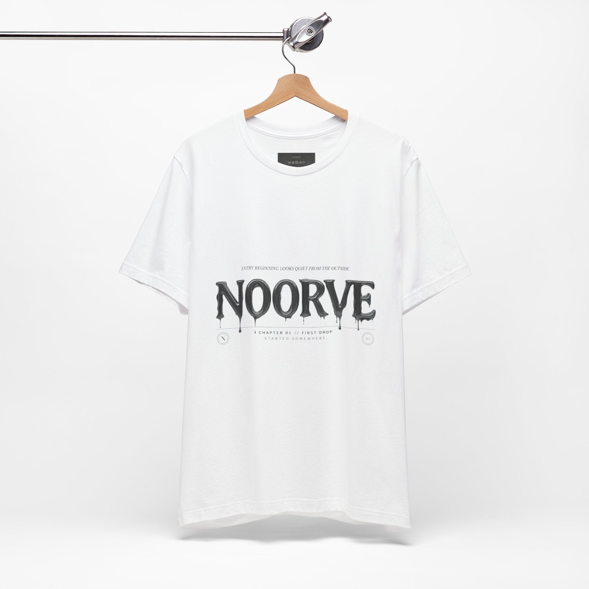 Noorve Drip Logo T-Shirt — Graphic White Tee with Gothic Dripping Text | Noorve | T-Shirt