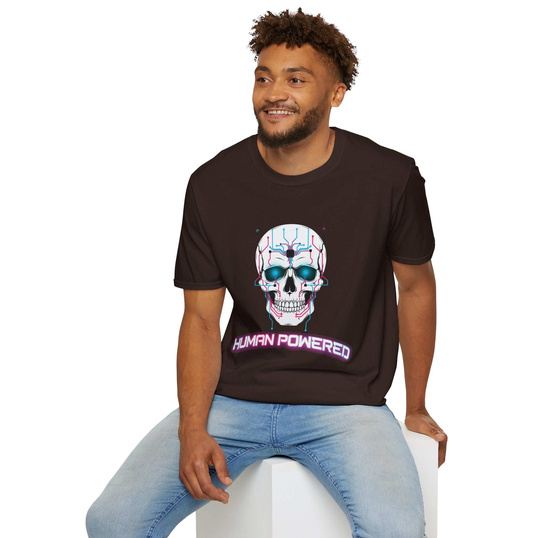 Cyber Skull T‑Shirt — 'Human Powered' Retro Futuristic Graphic Tee