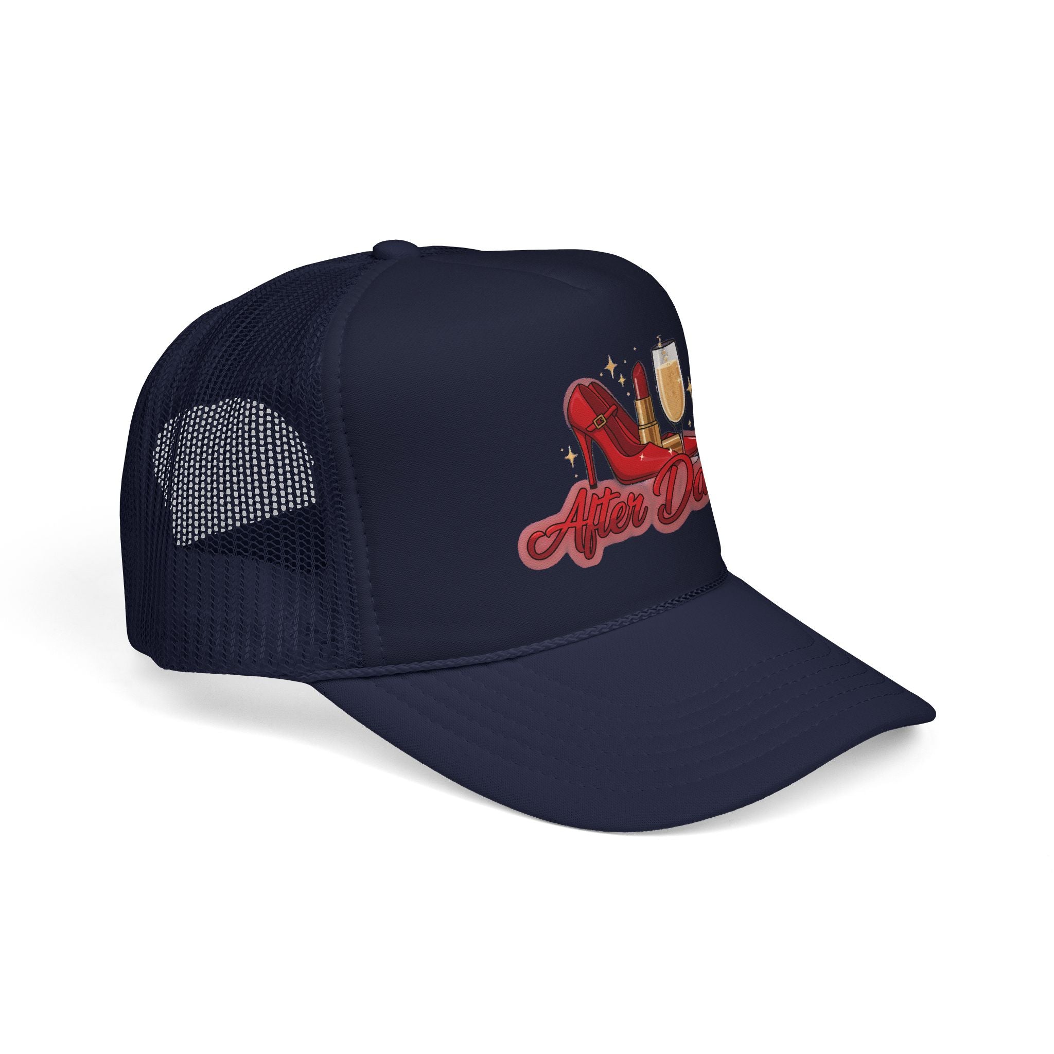 After Dark Trucker Hat — Red Heels & Champagne Foam Cap