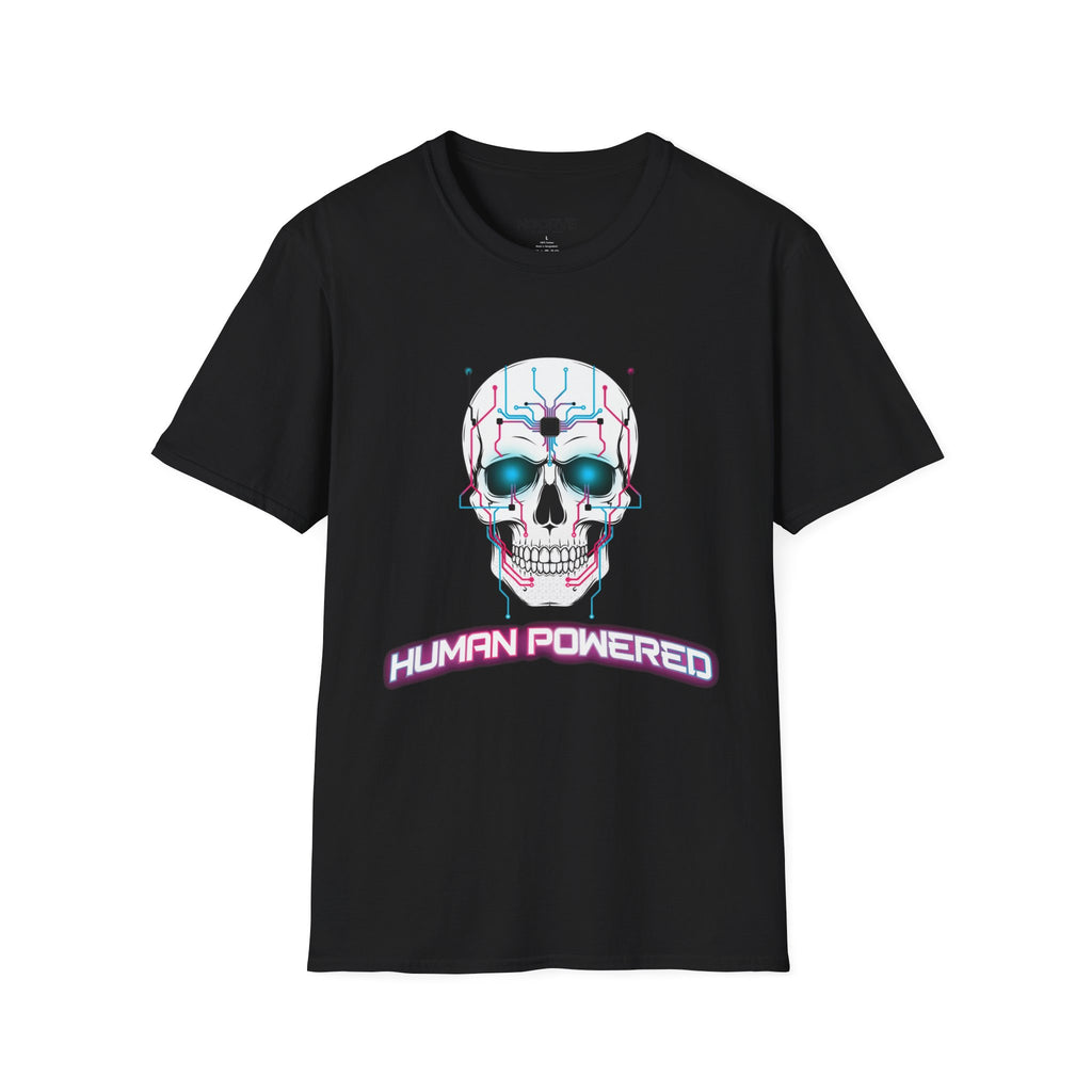 Cyber Skull T‑Shirt — 'Human Powered' Retro Futuristic Graphic Tee