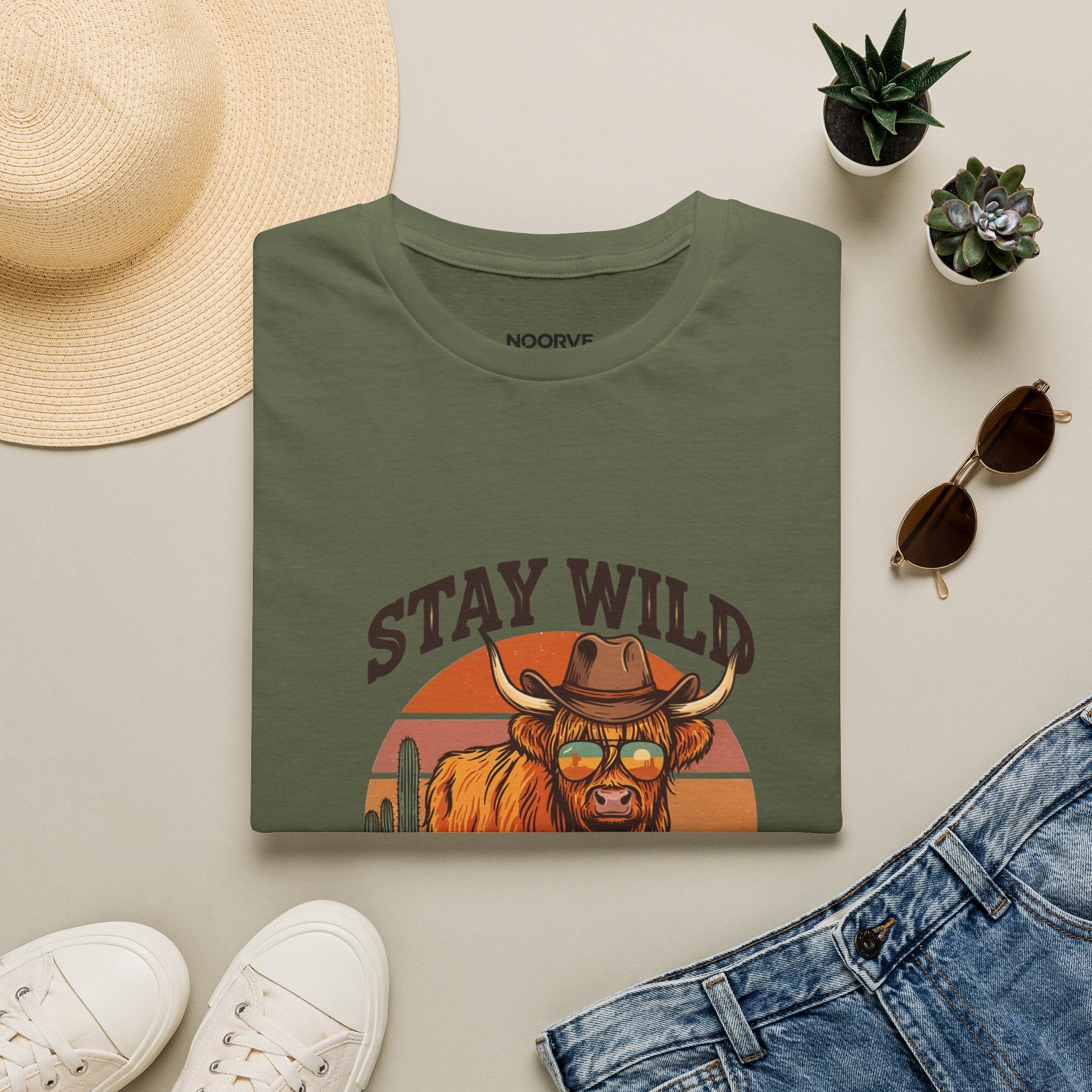 Stay Wild Longhorn T-Shirt — Retro Western Cow Skull Graphic Tee | Noorve | T-Shirt