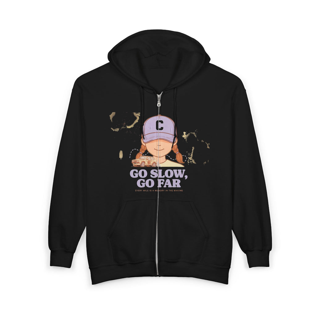 Zip Hoodie — “Go Slow, Go Far” Relaxed Sloth Zip-Up