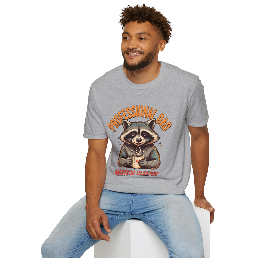 Dad T-Shirt — “Professional Dad, Amateur Sleeper” Raccoon Graphic Tee