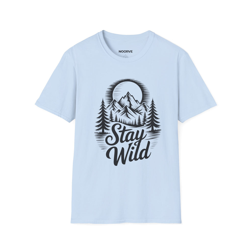 Stay Wild Mountain T‑Shirt — Adventure Graphic Tee with Mountains & Pine Trees