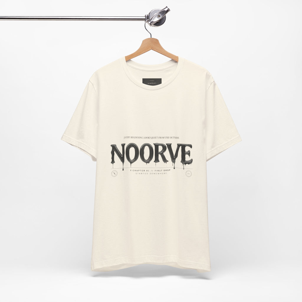 Noorve Drip Logo T-Shirt — Graphic White Tee with Gothic Dripping Text