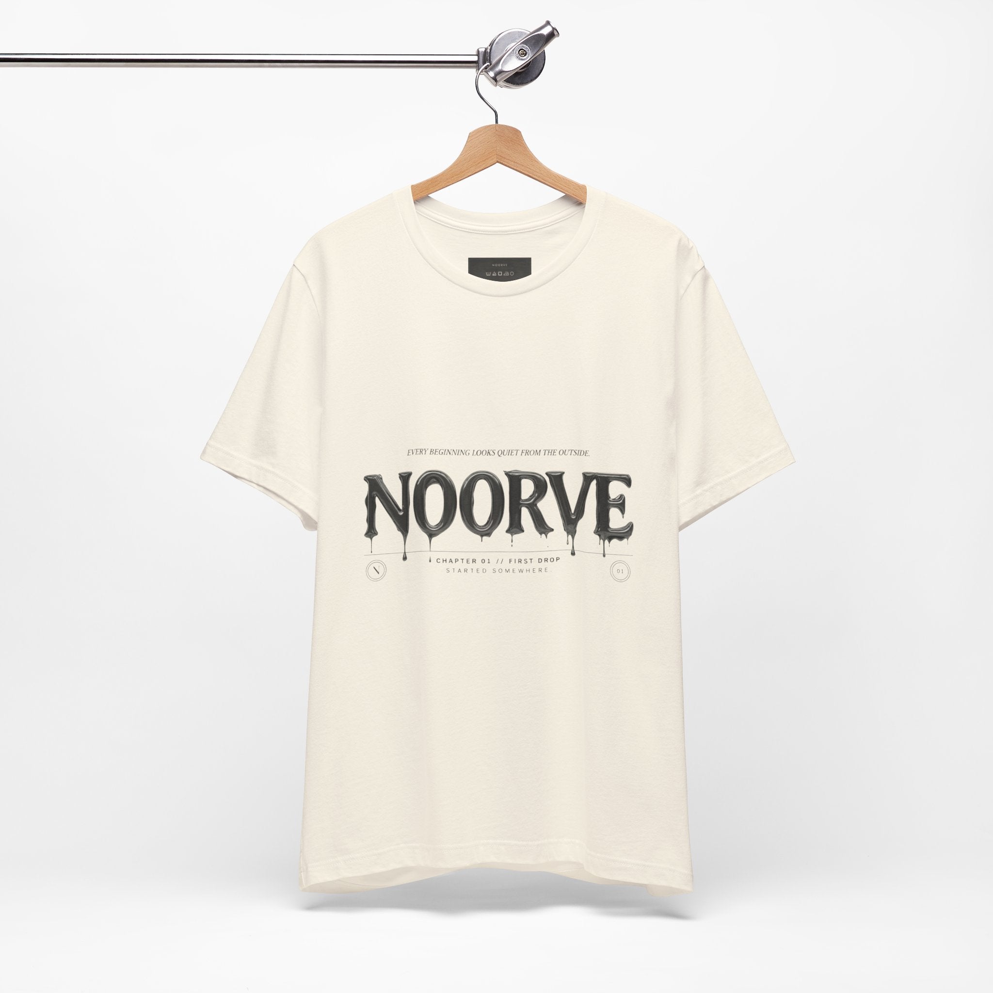 Noorve Drip Logo T-Shirt — Graphic White Tee with Gothic Dripping Text