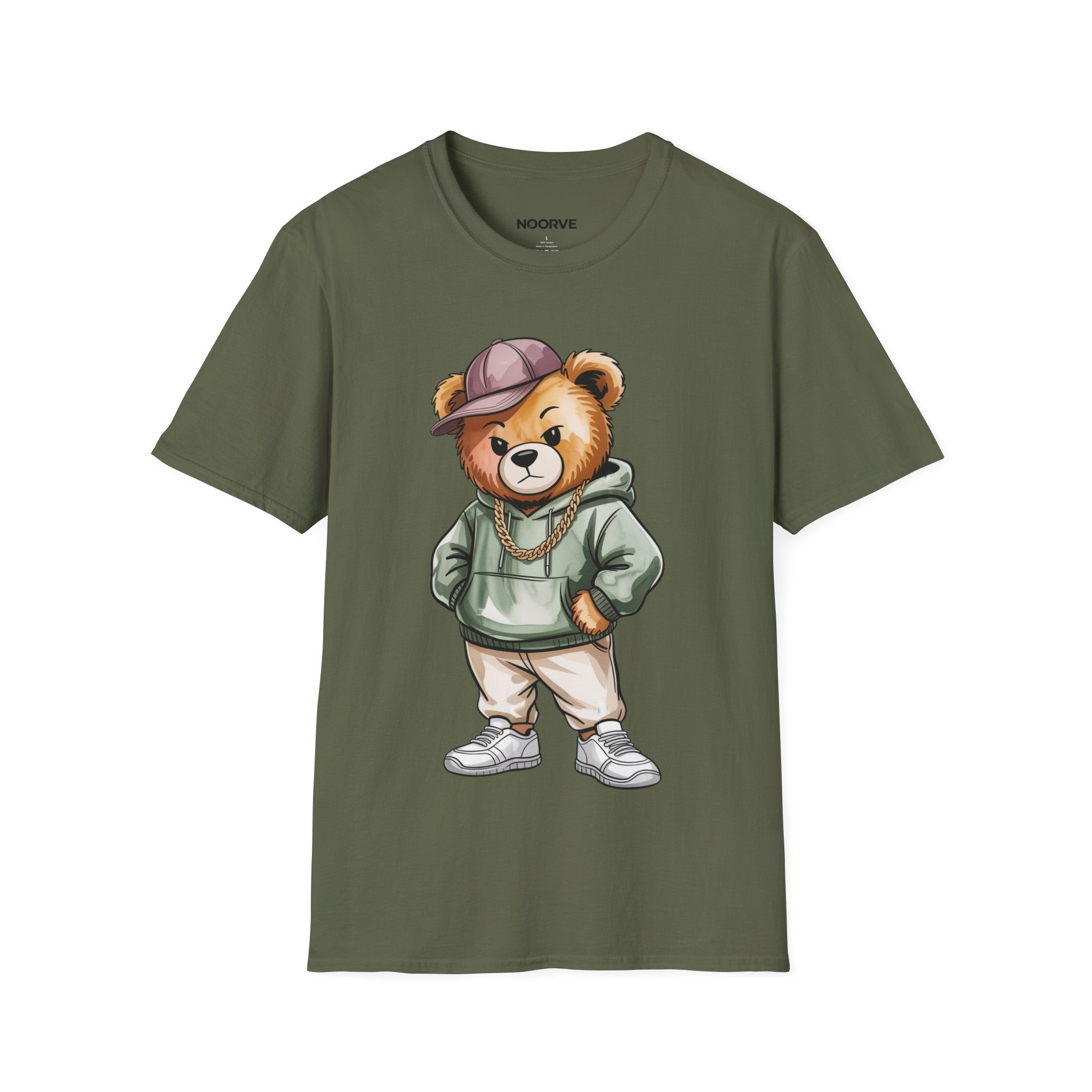 Casual Bear Graphic T-Shirt — Cool Teddy in Hoodie & Cap