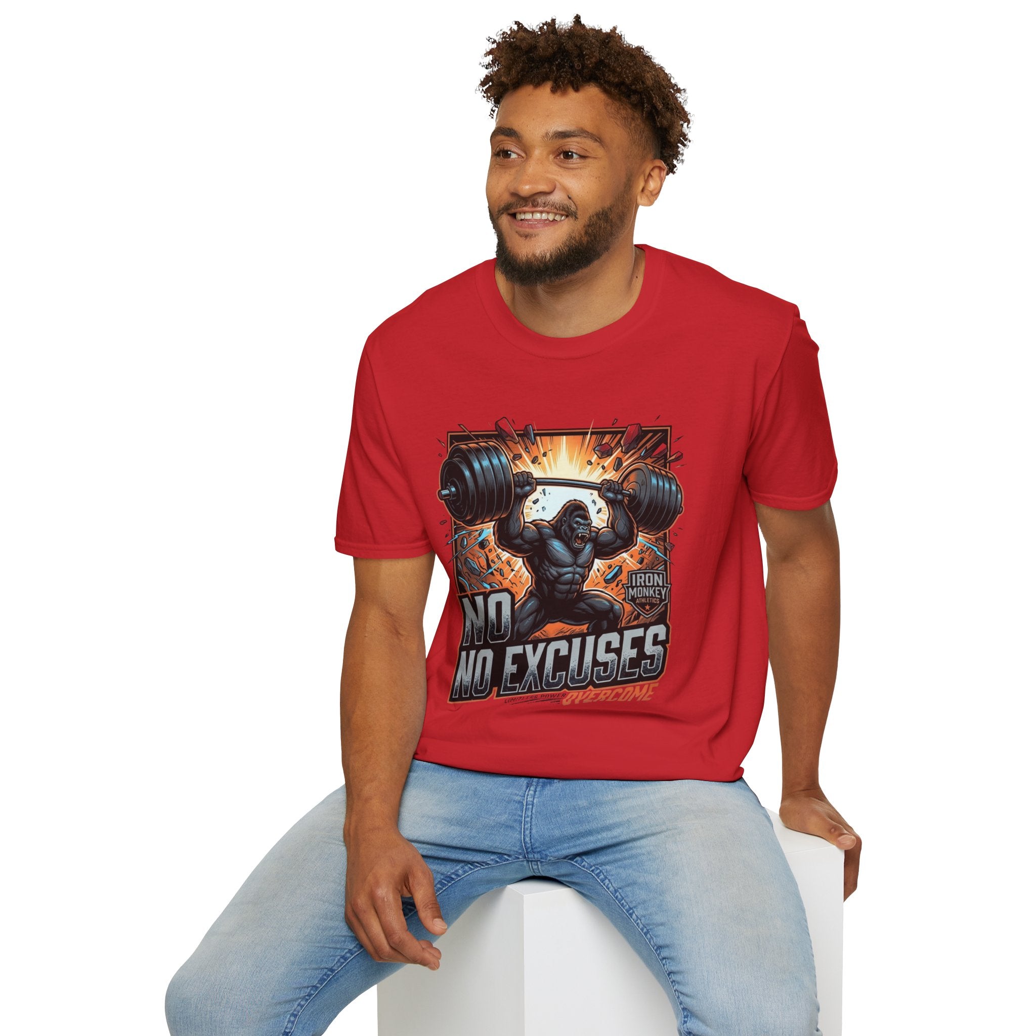 Motivational Weightlifting T-Shirt — 'No Excuses' Gorilla Gym Tee