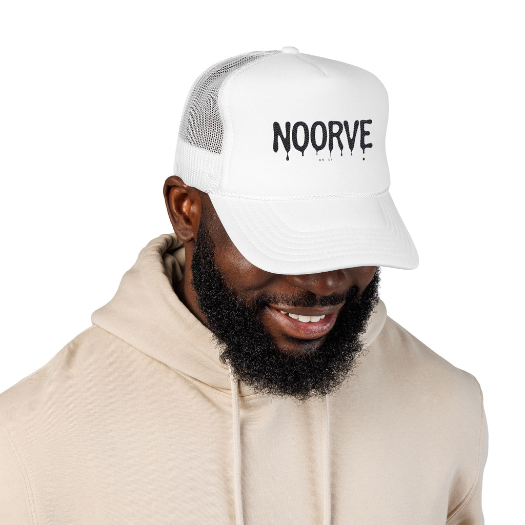 Drip Logo Trucker Hat — Noorvé Glimmer Foam Cap