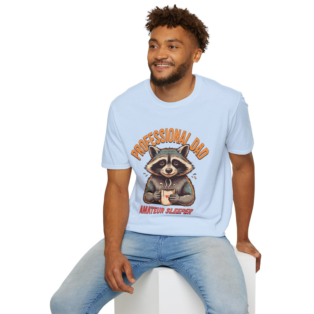 Dad T-Shirt — “Professional Dad, Amateur Sleeper” Raccoon Graphic Tee