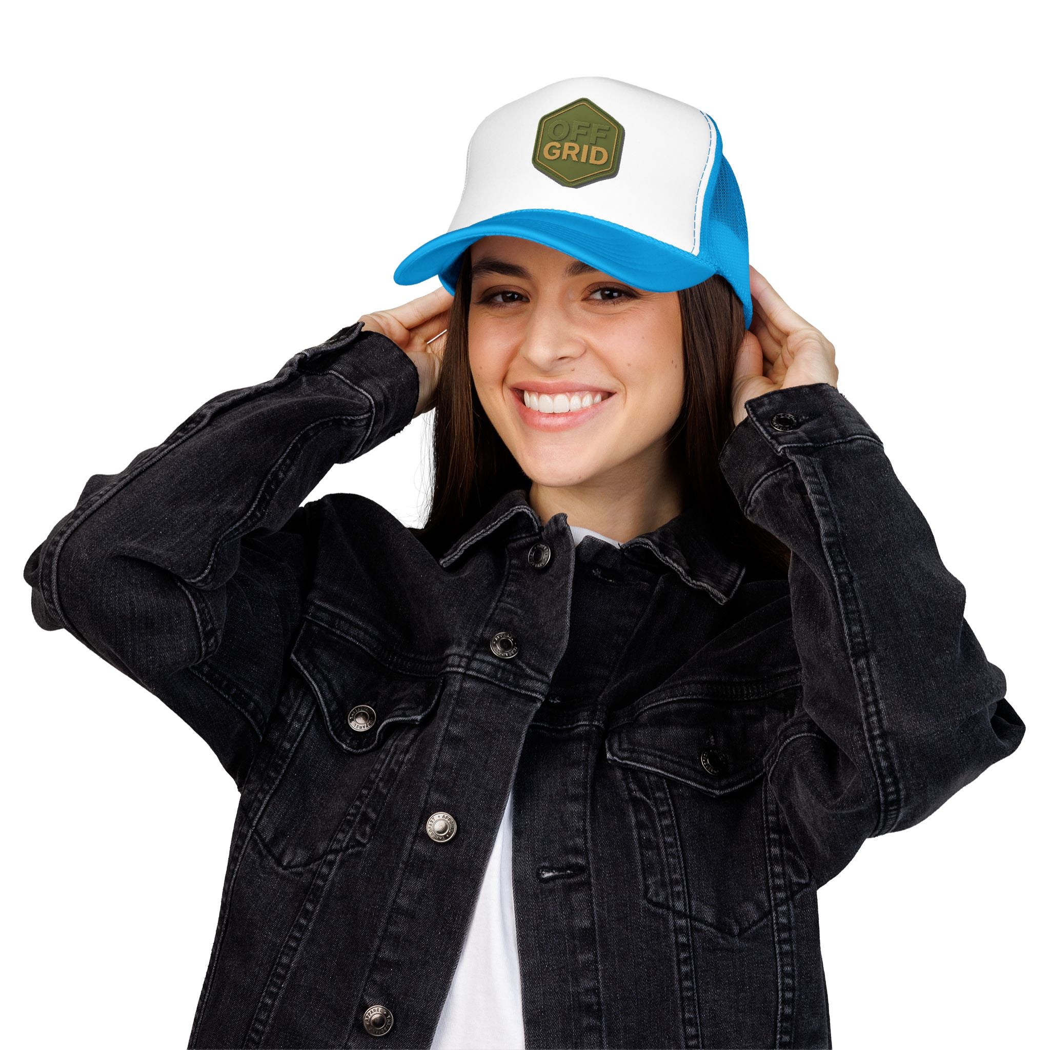 Off Grid Patch Trucker Hat — Military Green Adventure Cap