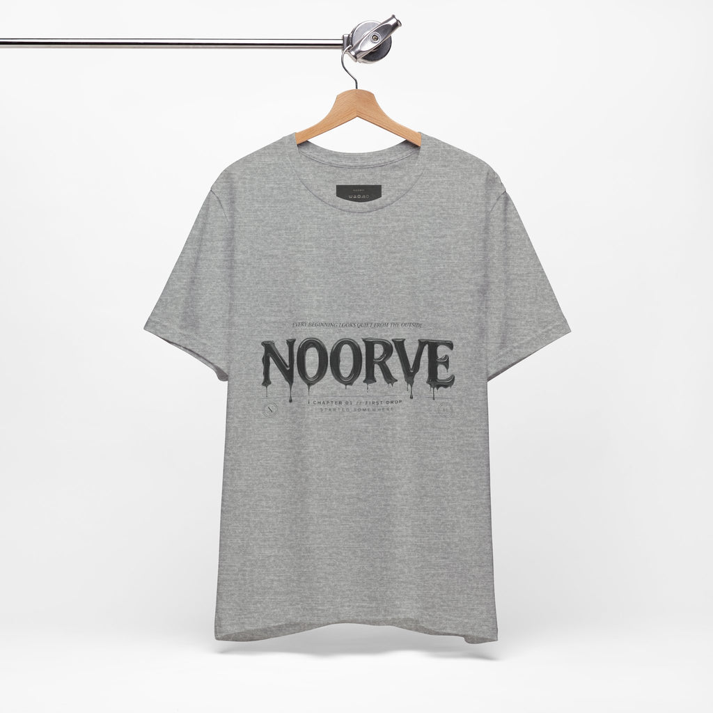 Noorve Drip Logo T-Shirt — Graphic White Tee with Gothic Dripping Text