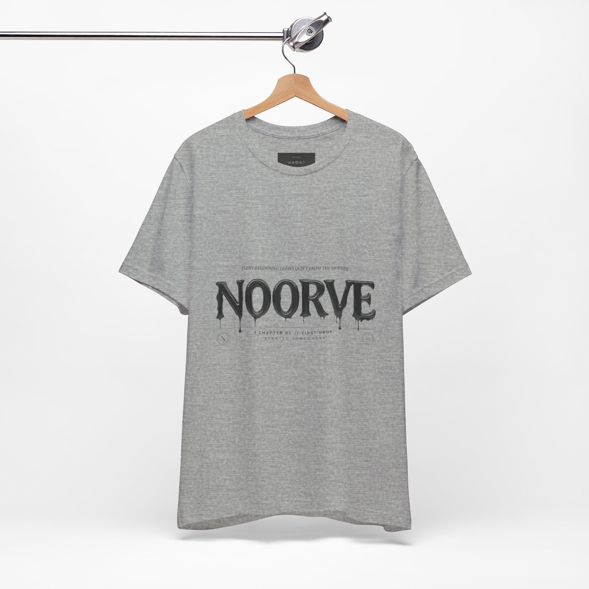 Noorve Drip Logo T-Shirt — Graphic White Tee with Gothic Dripping Text
