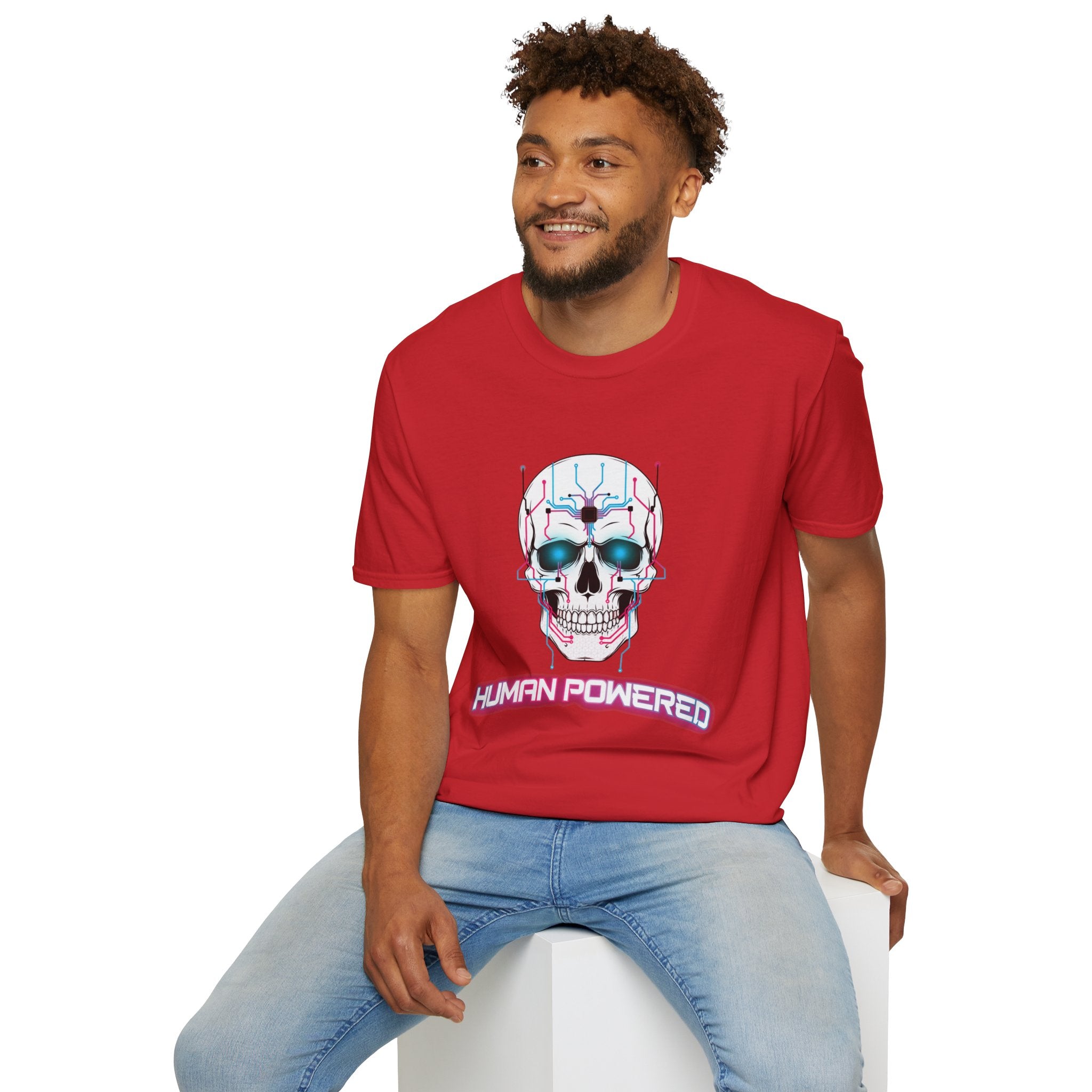 Cyber Skull T‑Shirt — 'Human Powered' Retro Futuristic Graphic Tee