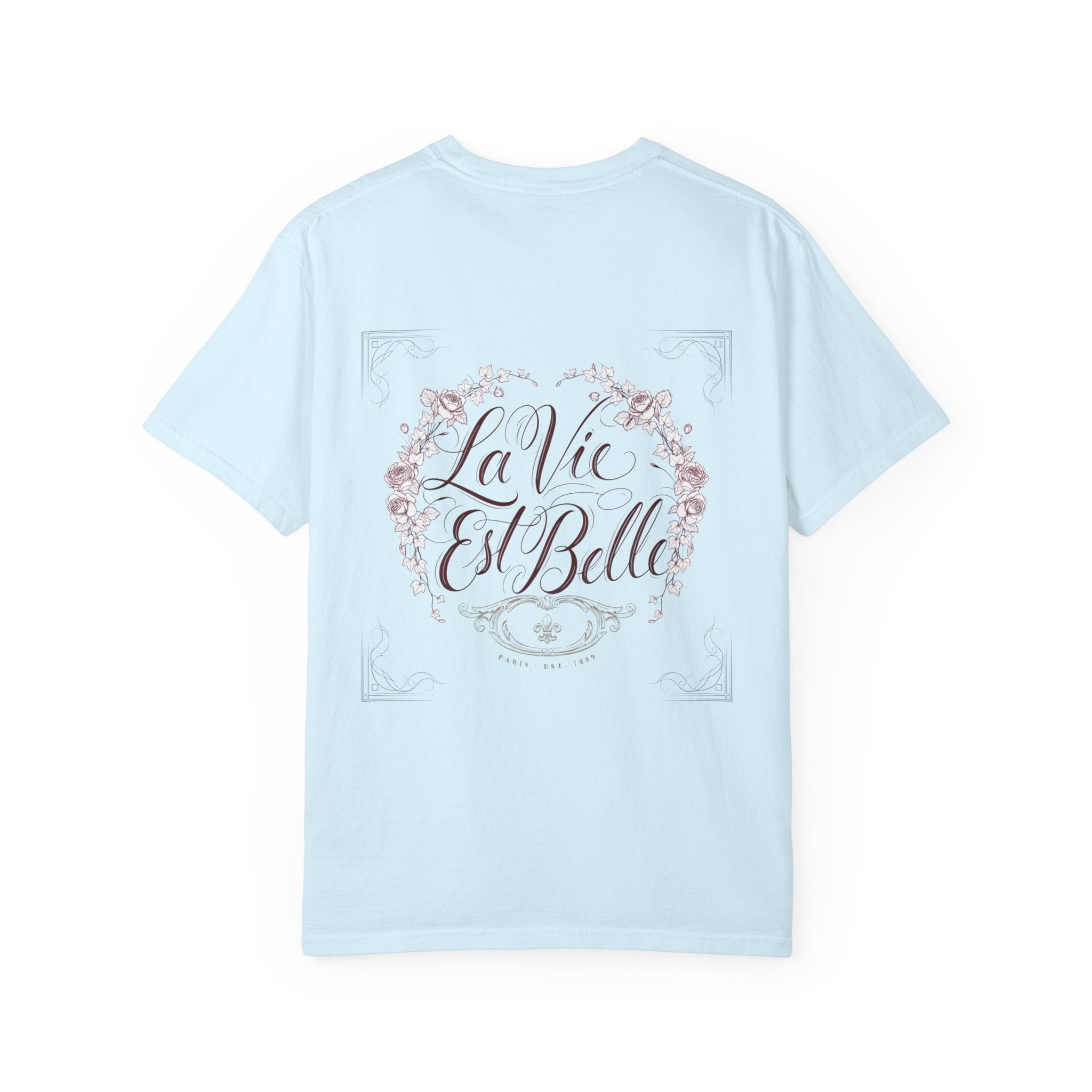 La Vie Est Belle Graphic T-Shirt — Feminine Portrait & Floral Back Print