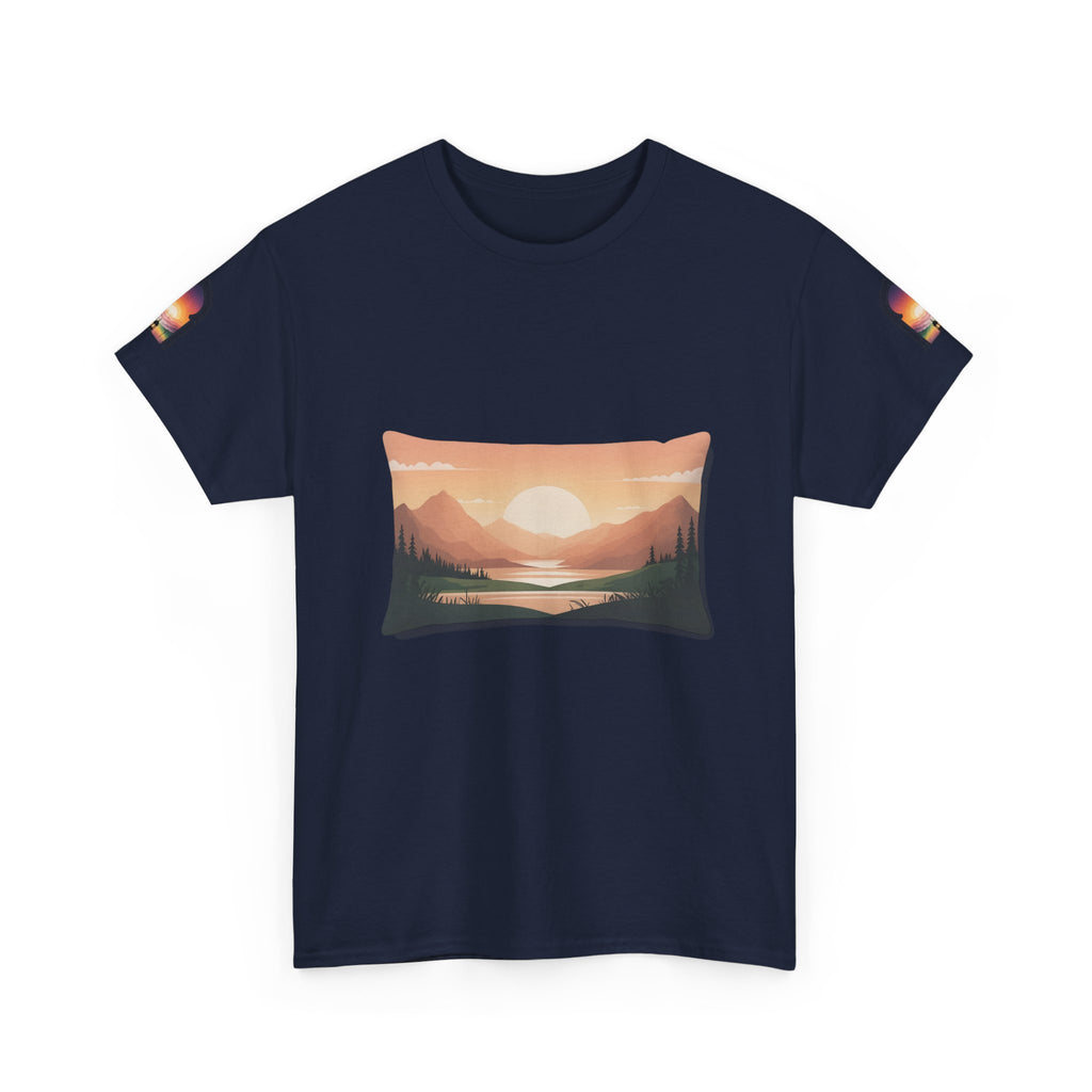 Sunset Mountain Landscape Tee - Retro Nature Graphic T-Shirt