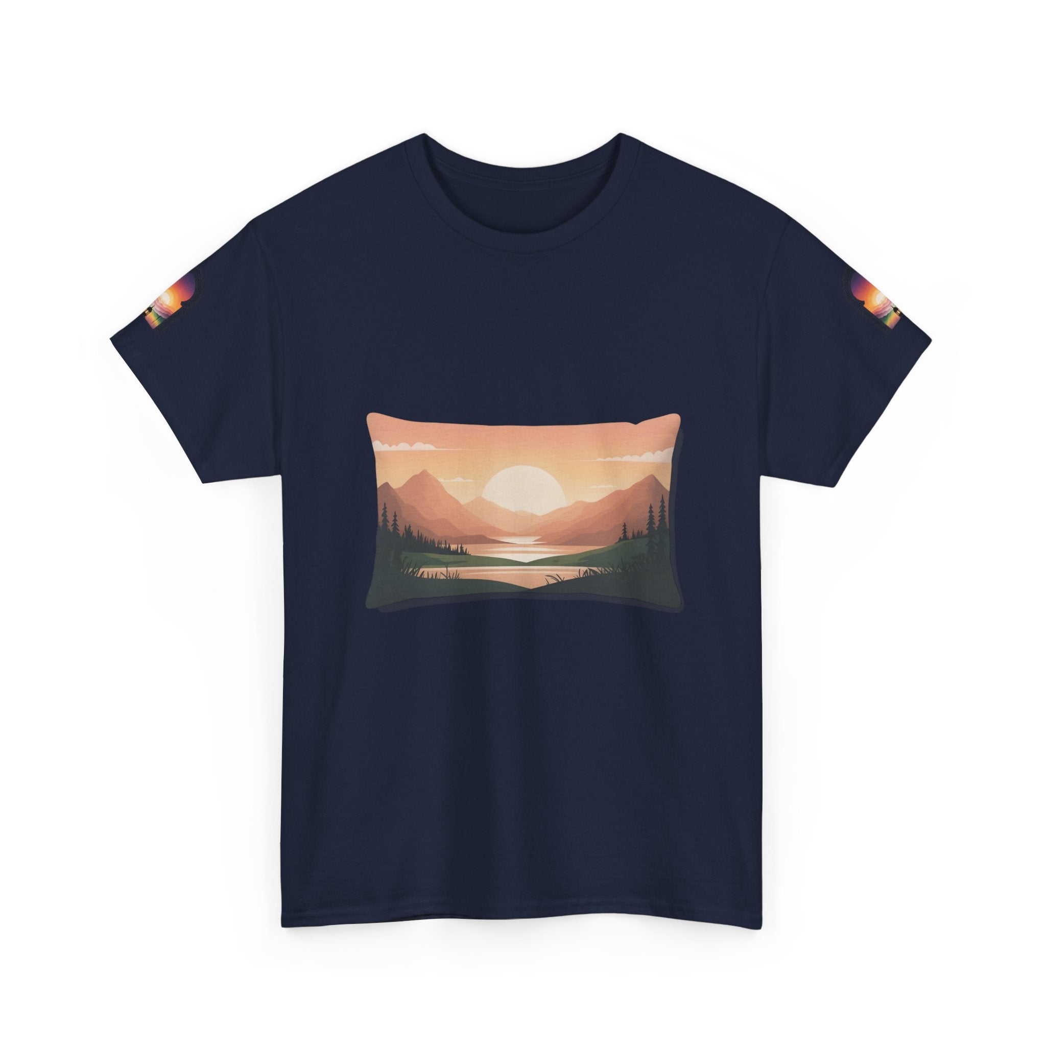 Sunset Mountain Landscape Tee - Retro Nature Graphic T-Shirt