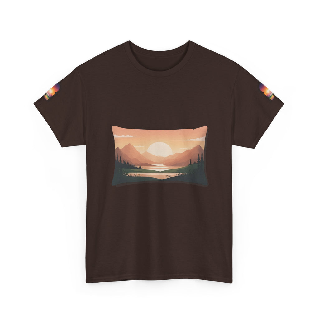 Sunset Mountain Landscape Tee - Retro Nature Graphic T-Shirt