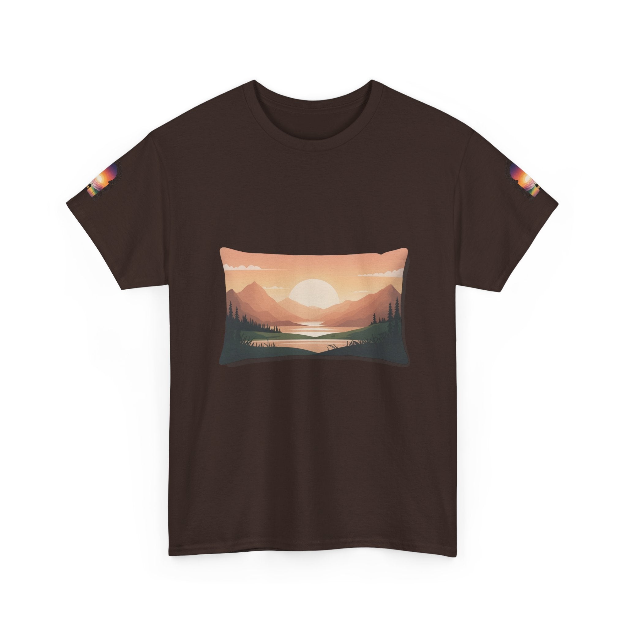 Sunset Mountain Landscape Tee - Retro Nature Graphic T-Shirt