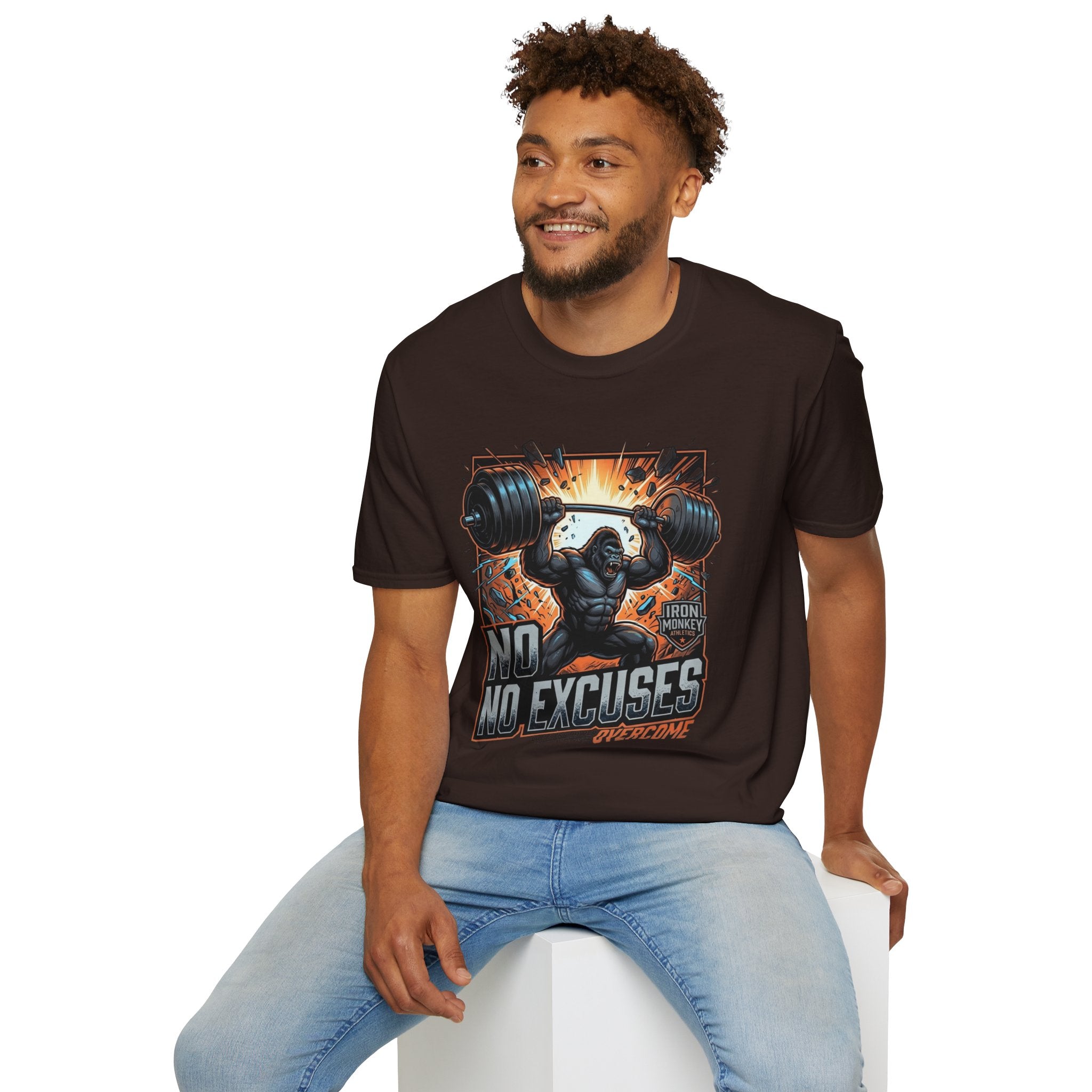 Motivational Weightlifting T-Shirt — 'No Excuses' Gorilla Gym Tee