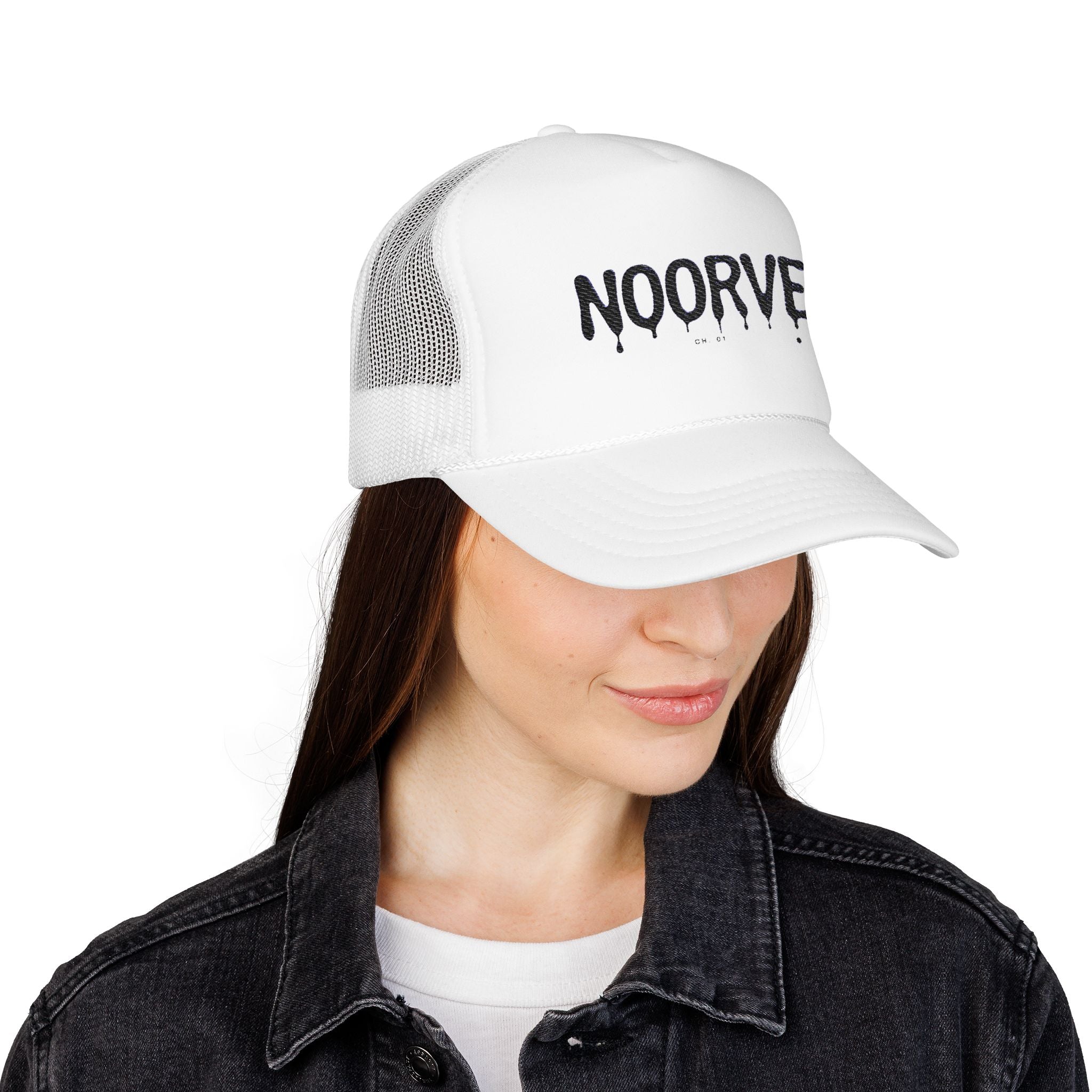 Drip Logo Trucker Hat — Noorvé Glimmer Foam Cap