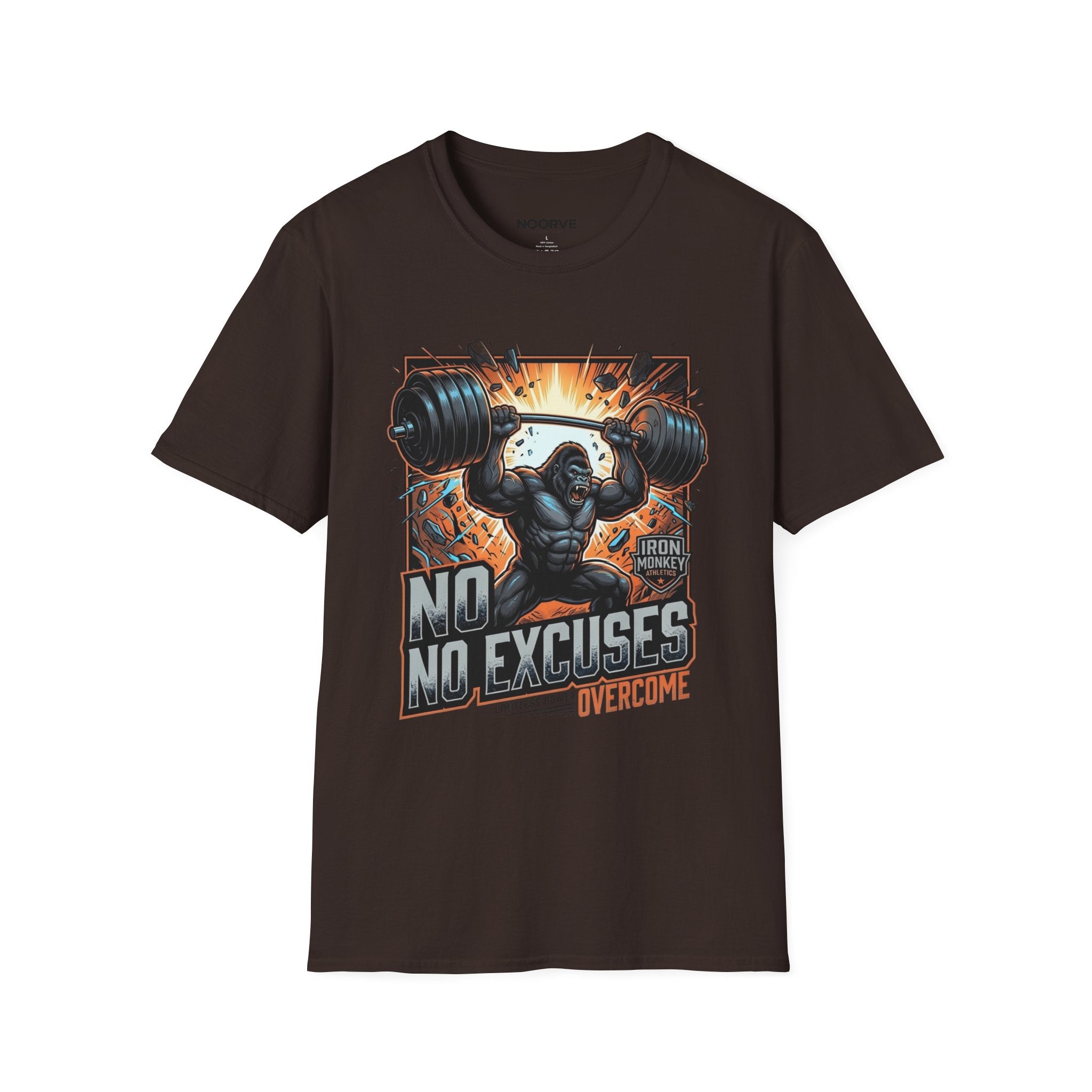 Motivational Weightlifting T-Shirt — 'No Excuses' Gorilla Gym Tee