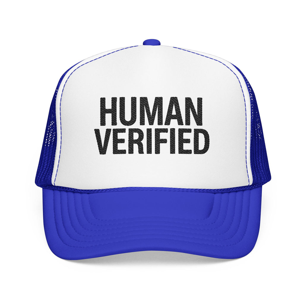 Human Verified Trucker Hat — Distressed Black Mesh Foam Cap | Noorve | Hats