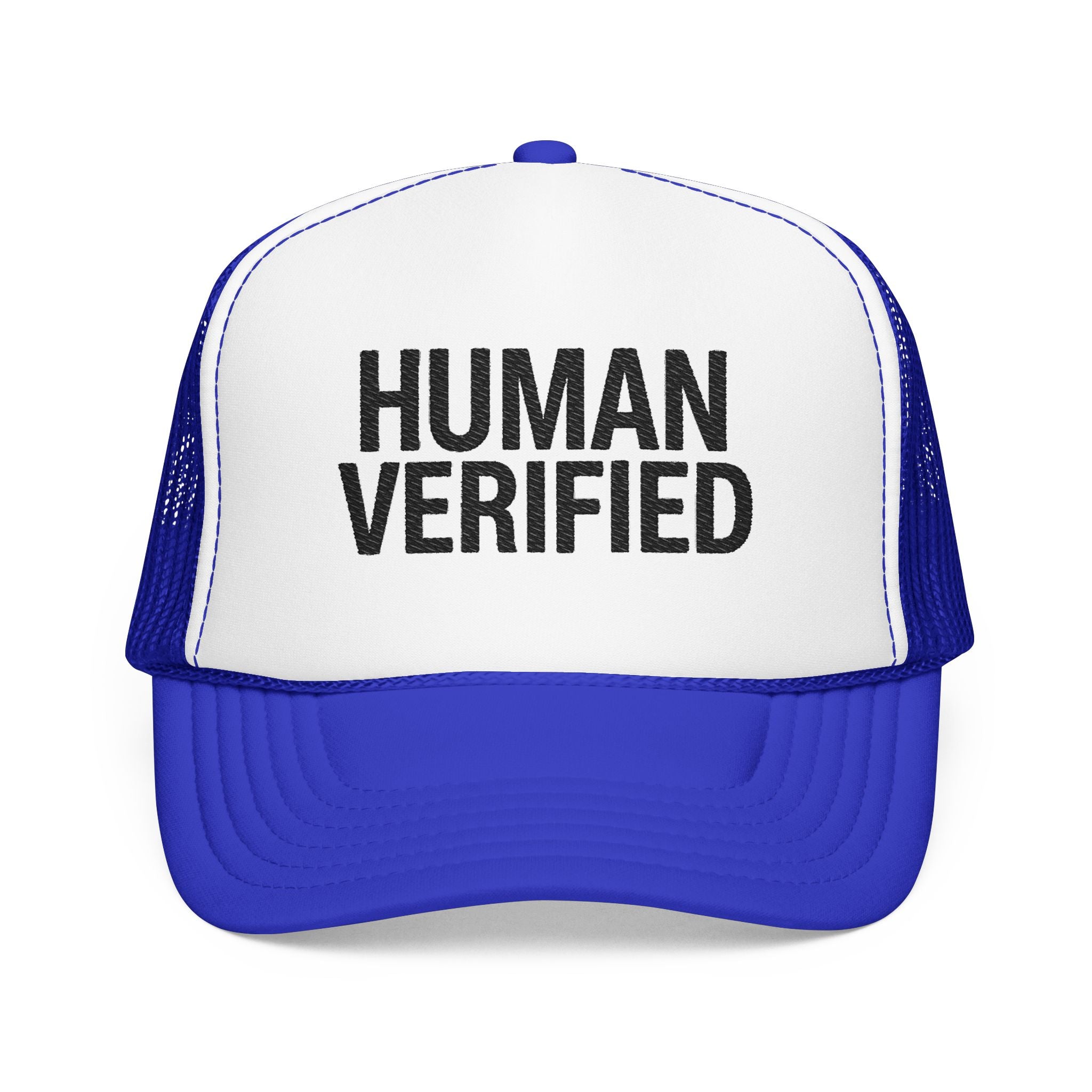 Human Verified Trucker Hat — Distressed Black Mesh Foam Cap | Noorve | Hats