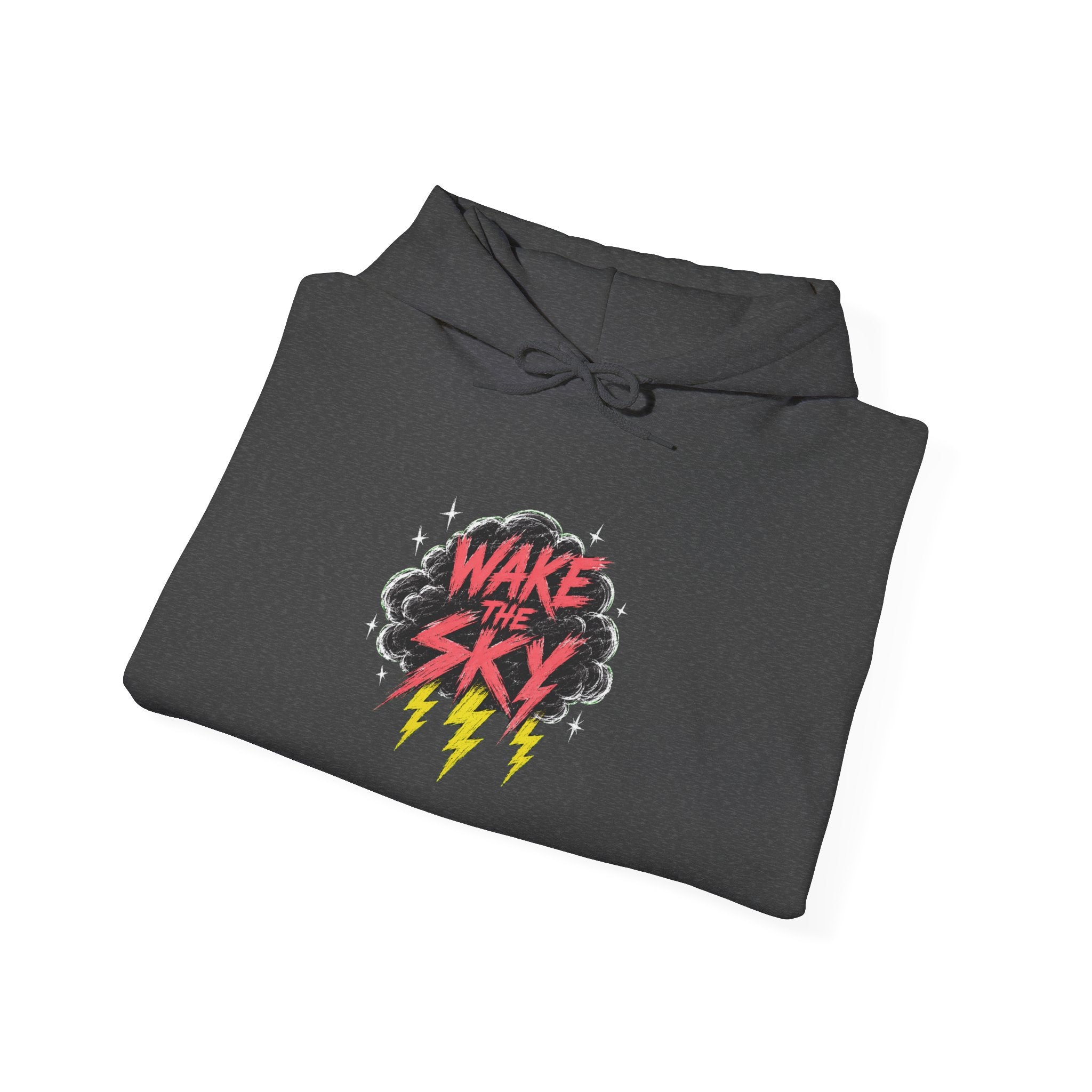 Midnight Snack Crew Hoodie — 'Wake the Sky' Raccoon Graphic Hooded Sweatshirt