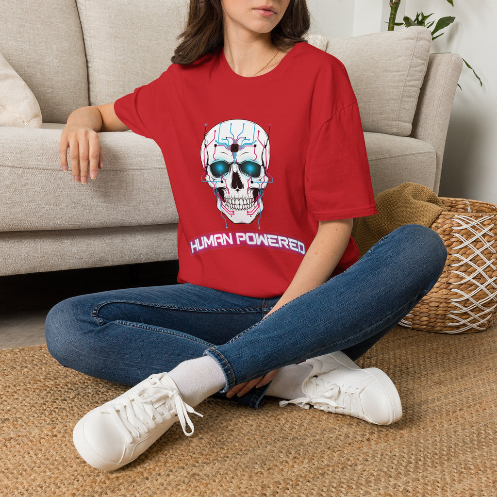 Cyber Skull T‑Shirt — 'Human Powered' Retro Futuristic Graphic Tee
