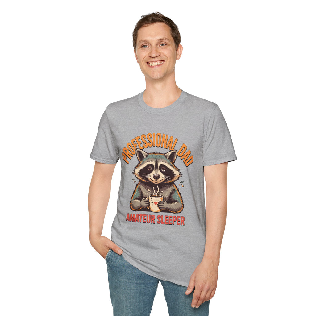 Dad T-Shirt — “Professional Dad, Amateur Sleeper” Raccoon Graphic Tee