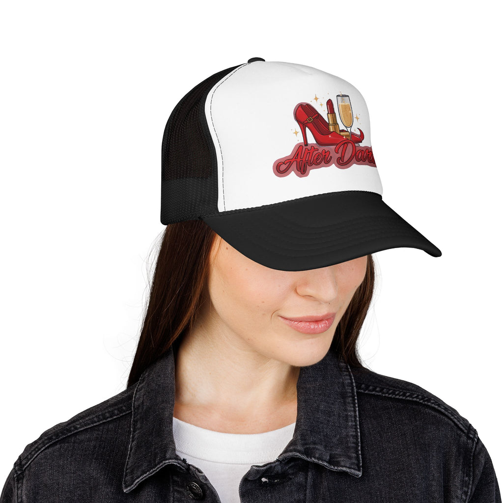 After Dark Trucker Hat — Red Heels & Champagne Foam Cap