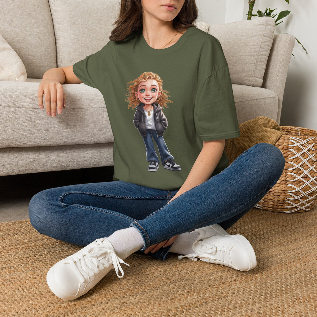Cute Curly Girl Cartoon T-Shirt — Whimsical Character Tee | Noorve | T-Shirt