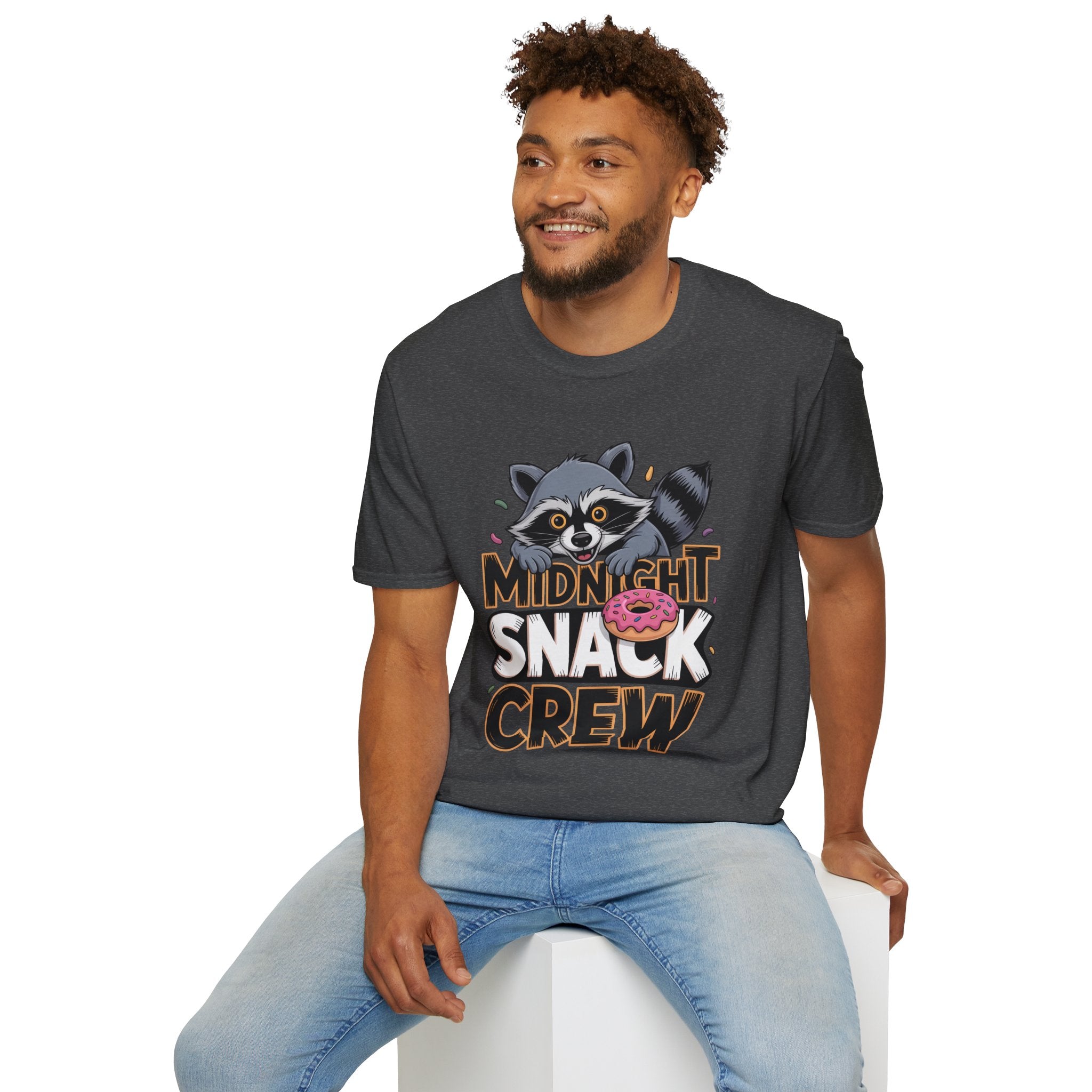 Midnight Snack Crew T-Shirt — Cute Raccoon Donut Tee