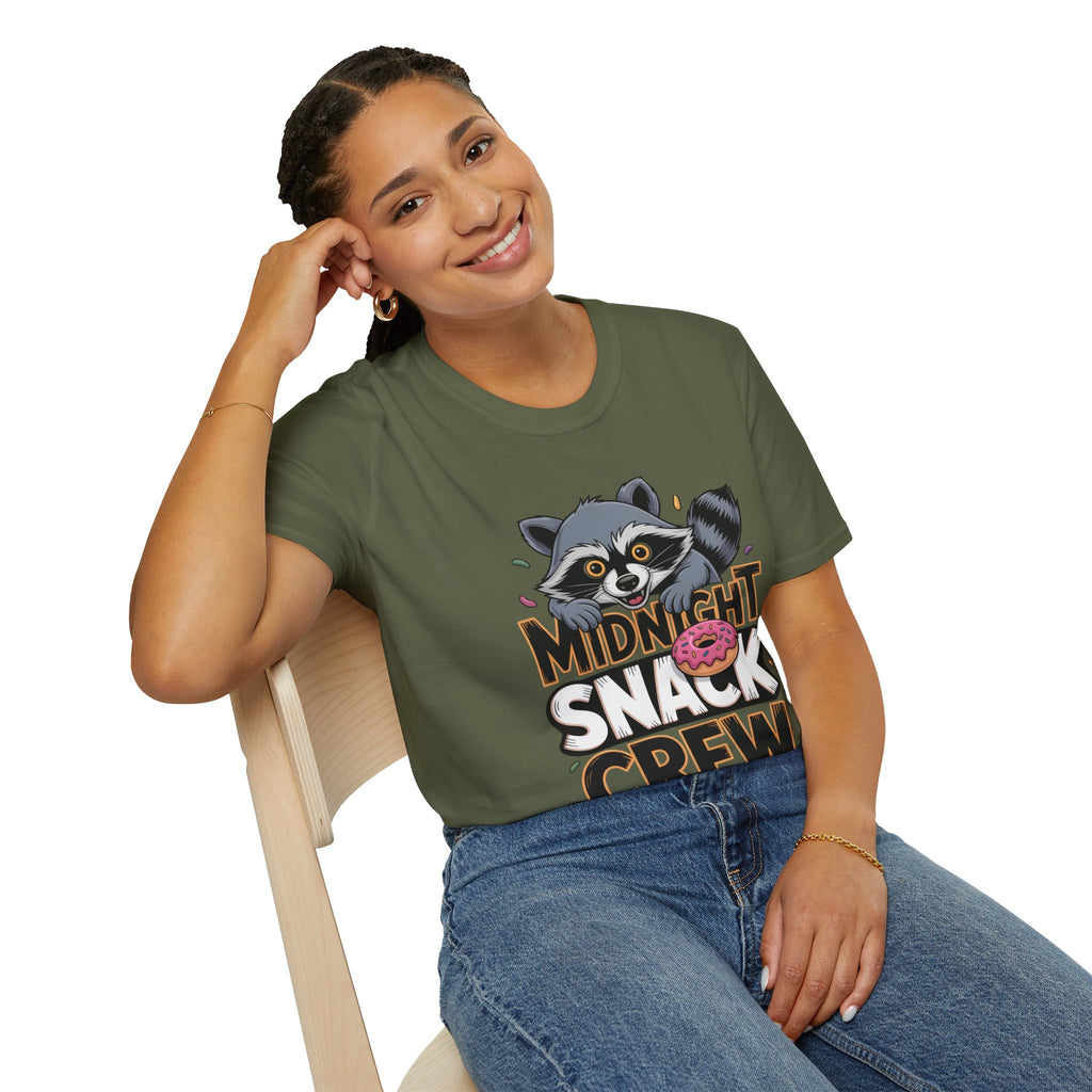 Midnight Snack Crew T-Shirt — Cute Raccoon Donut Tee