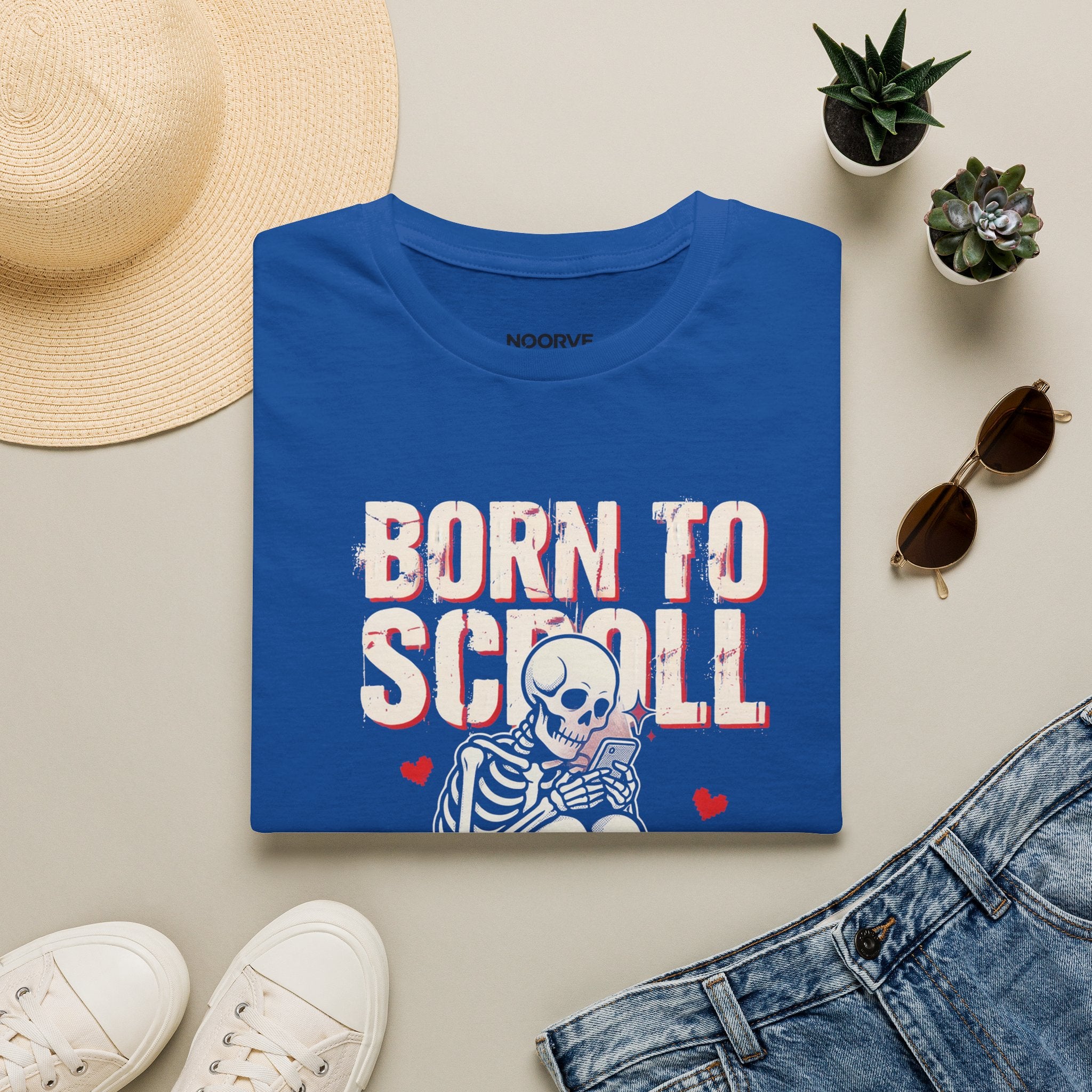Born to Scroll T-Shirt — Cute Skeleton Born to Scroll, Forced to Work Graphic Tee | Noorve | T-Shirt